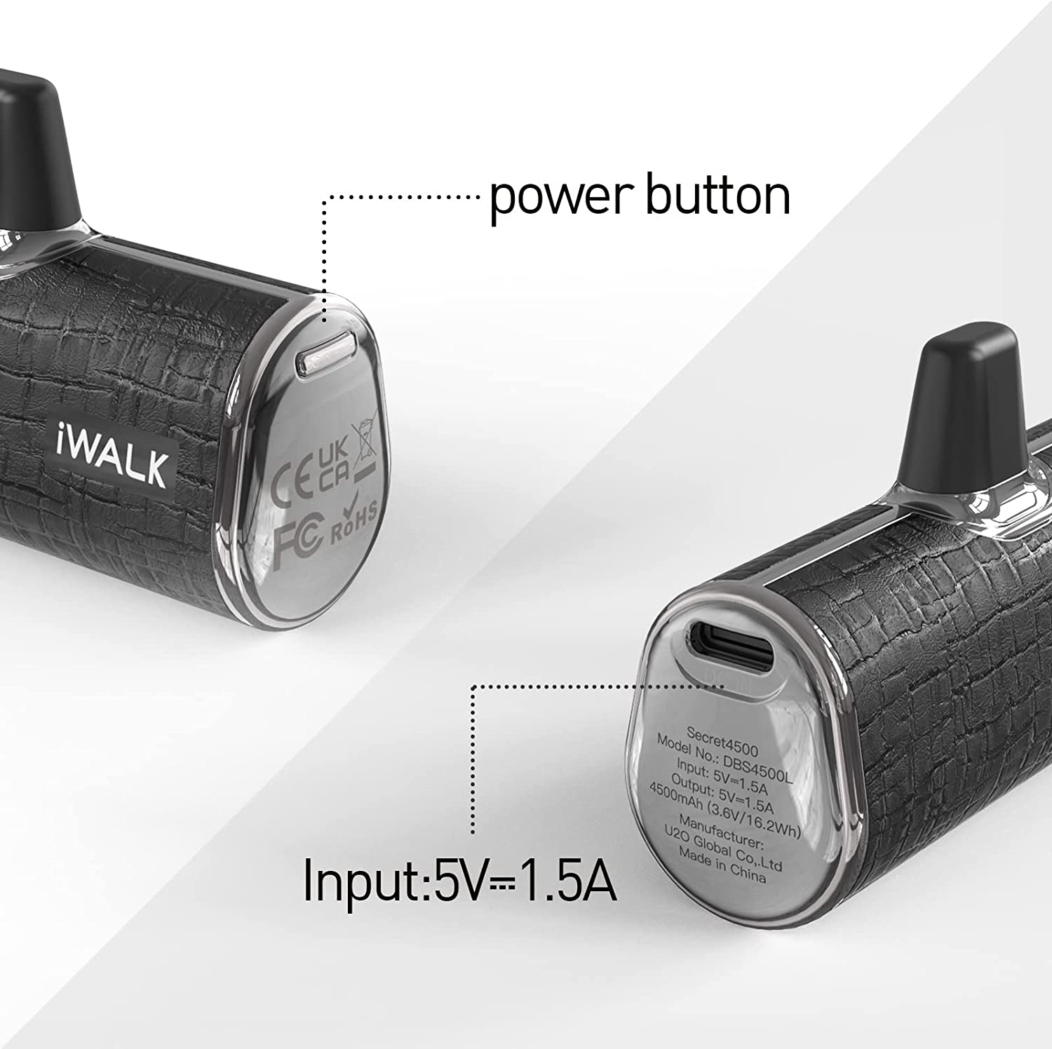 iWalk Linkme Plus Leather Coated Pocket Battery 4500mAh For iPhone - Black