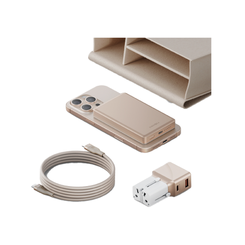 Energea Voyager Kit Travel World Adapter 25w + Power Bank 10000Mah + Cable 1.5M + Pouch - Beige