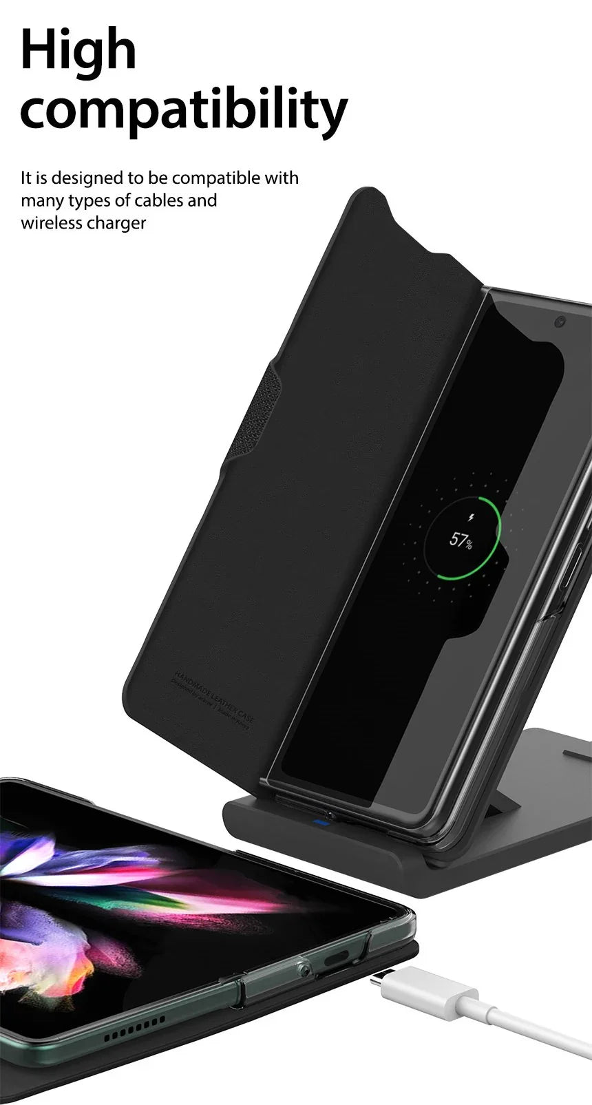 Araree Bonnet Diary Flip Case For Samsung Galaxy Z Fold 3 - Black - Tashqila