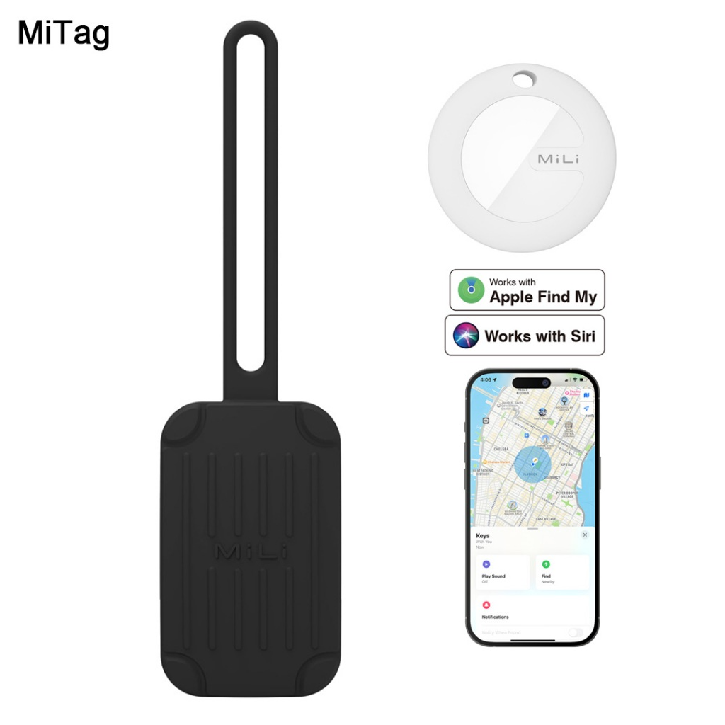 Mili MiTag Plus Item Finder With Luggage Tag Works With Apple Find My - Black