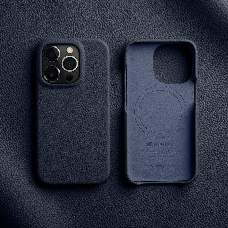 Melkco iPhone 14 Pro Premium Leather Magsafe Cover - Dark Blue - Tashqila