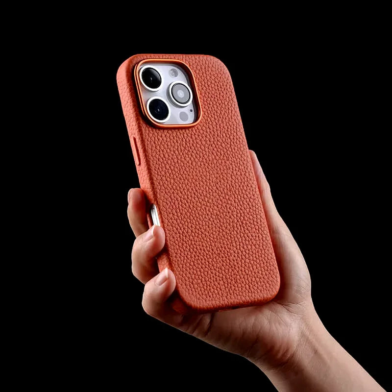 iPhone 16 Pro Melkco Origin Paris Premium Leather Magsafe Cover - Orange - Tashqila
