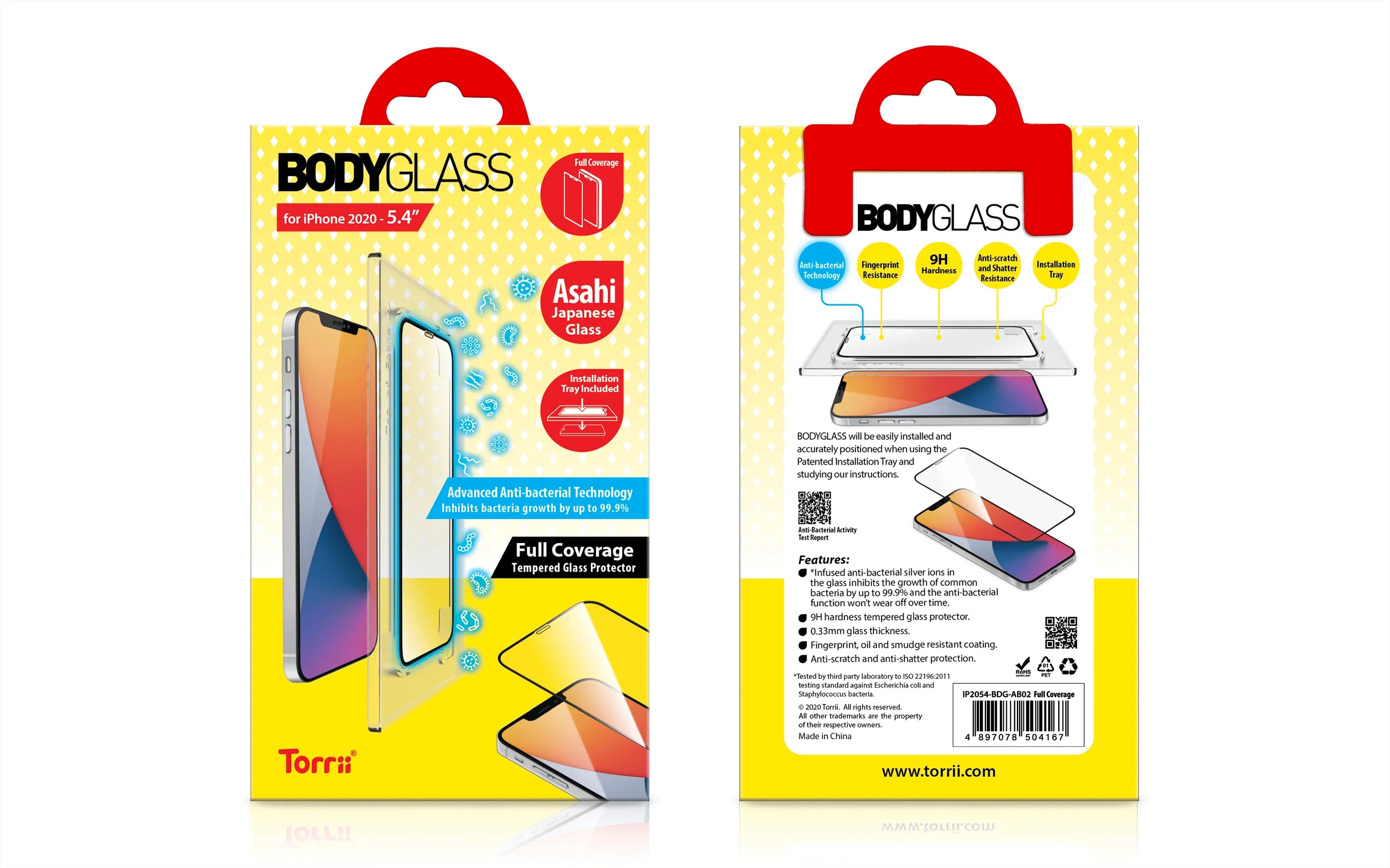 Torrii Bodyglass Anti-Bacterial Coating Full Coverage Curved For iPhone 12 Mini - Black - Tashqila