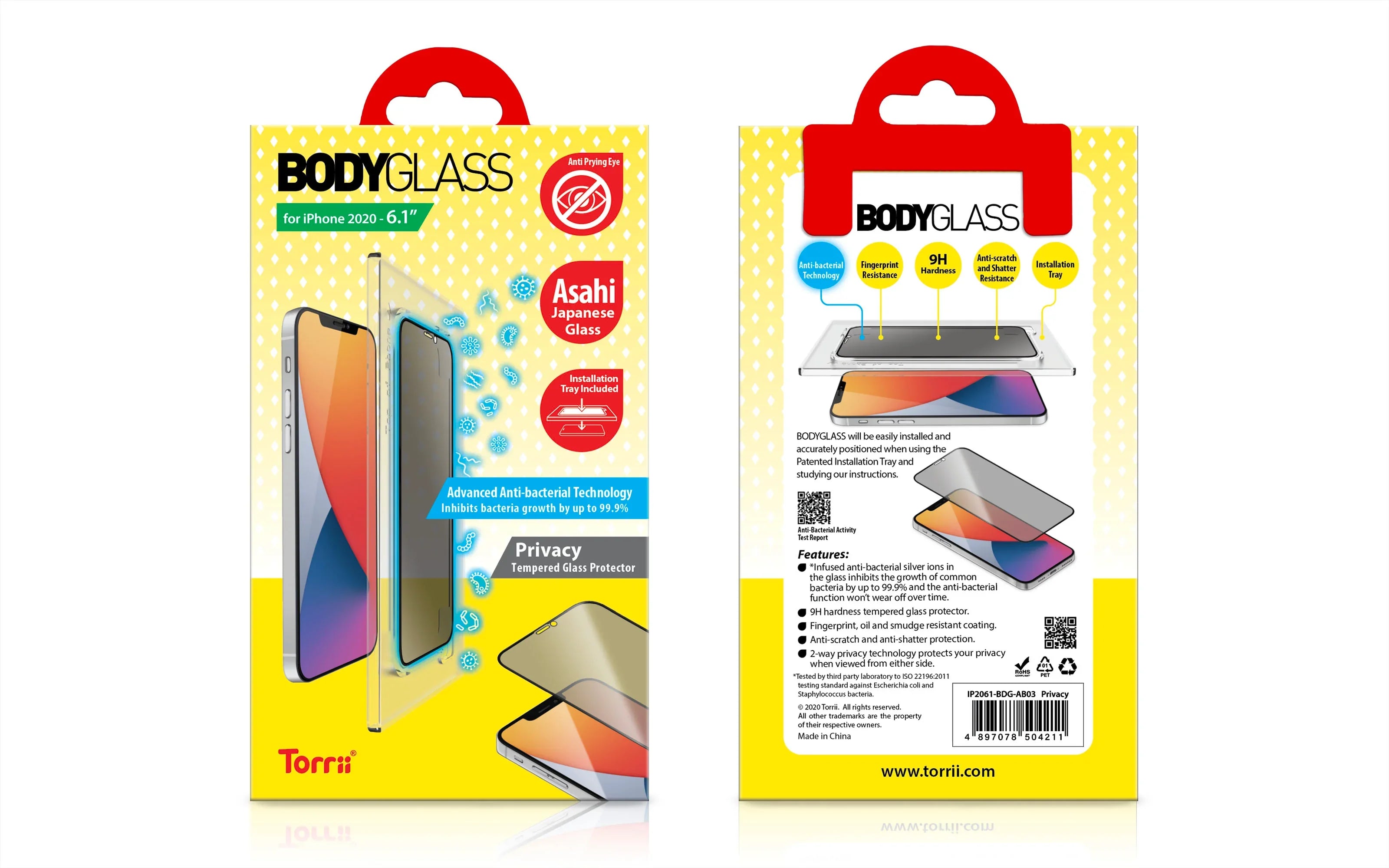 Torrii Bodyglass Anti-Bacterial Coating For iPhone 12 & 12 Pro - Privacy - Tashqila