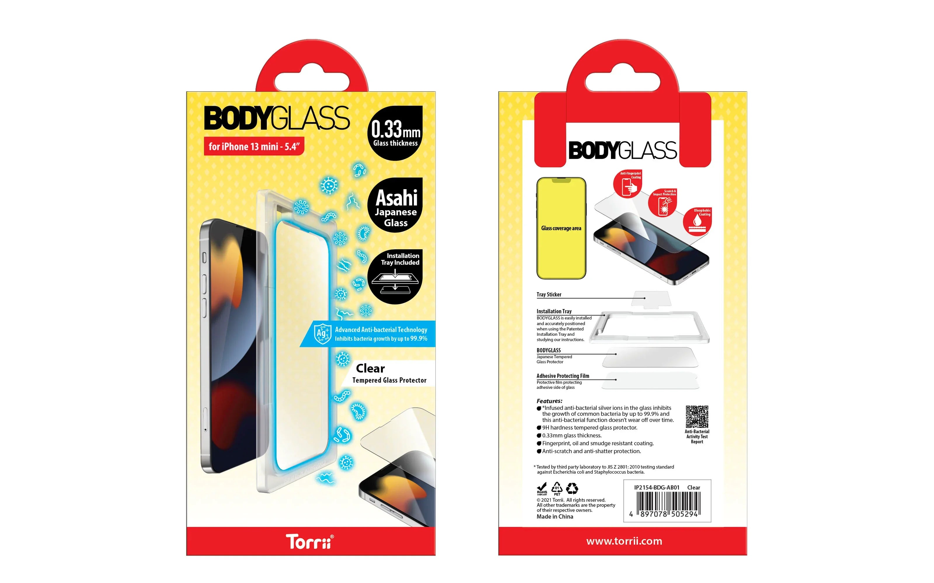 Torrii Bodyglass Screen Protector For iPhone 13 Mini Anti-Bacterial Coating - Clear - Tashqila
