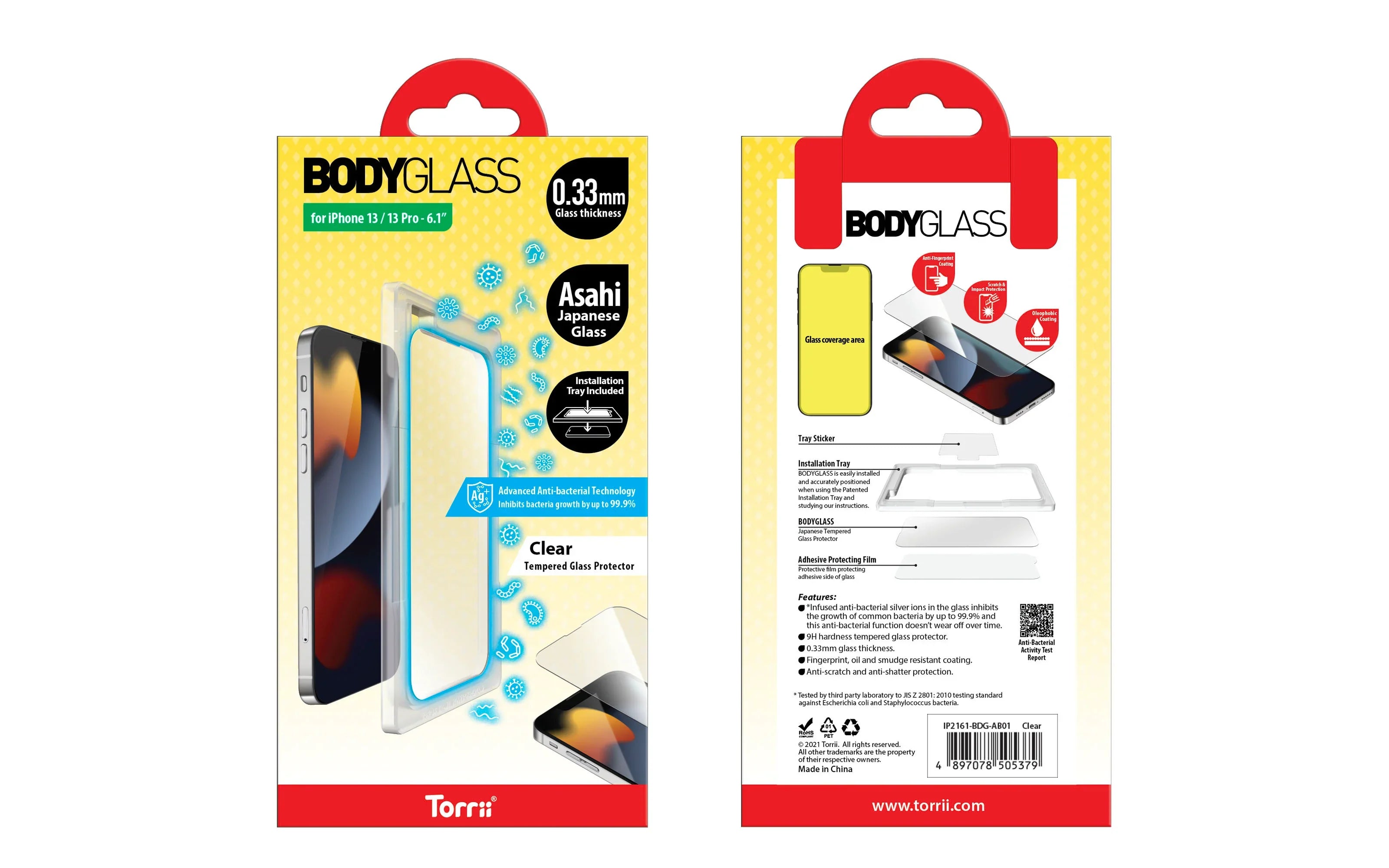 Torrii Bodyglass Screen Protector For iPhone 13/13 Pro Anti-Bacterial Coating - Clear - Tashqila