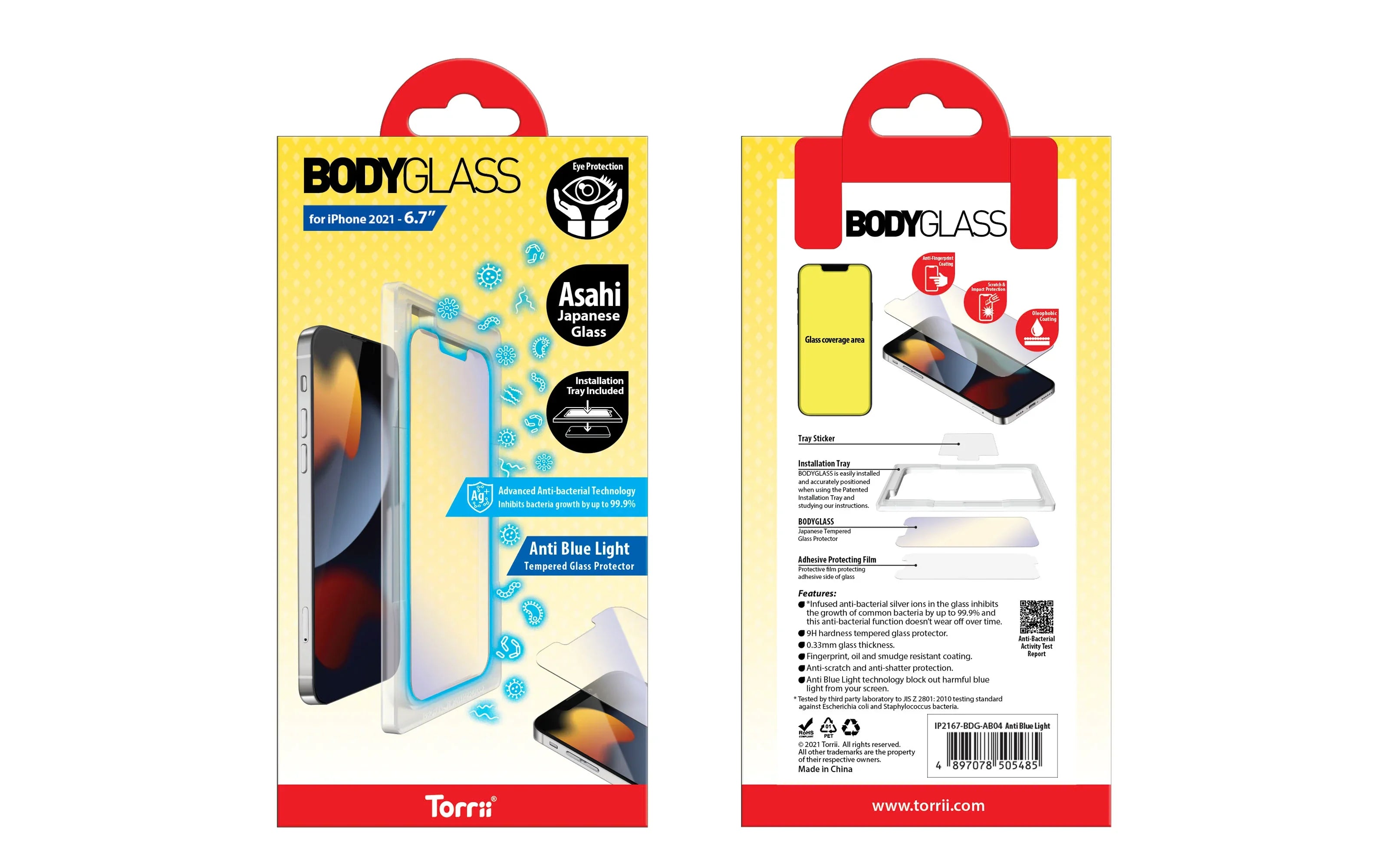 Torrii Bodyglass Screen Protector Anti Bacterial For iPhone 13/13 Pro - Anti Blue Light - Tashqila