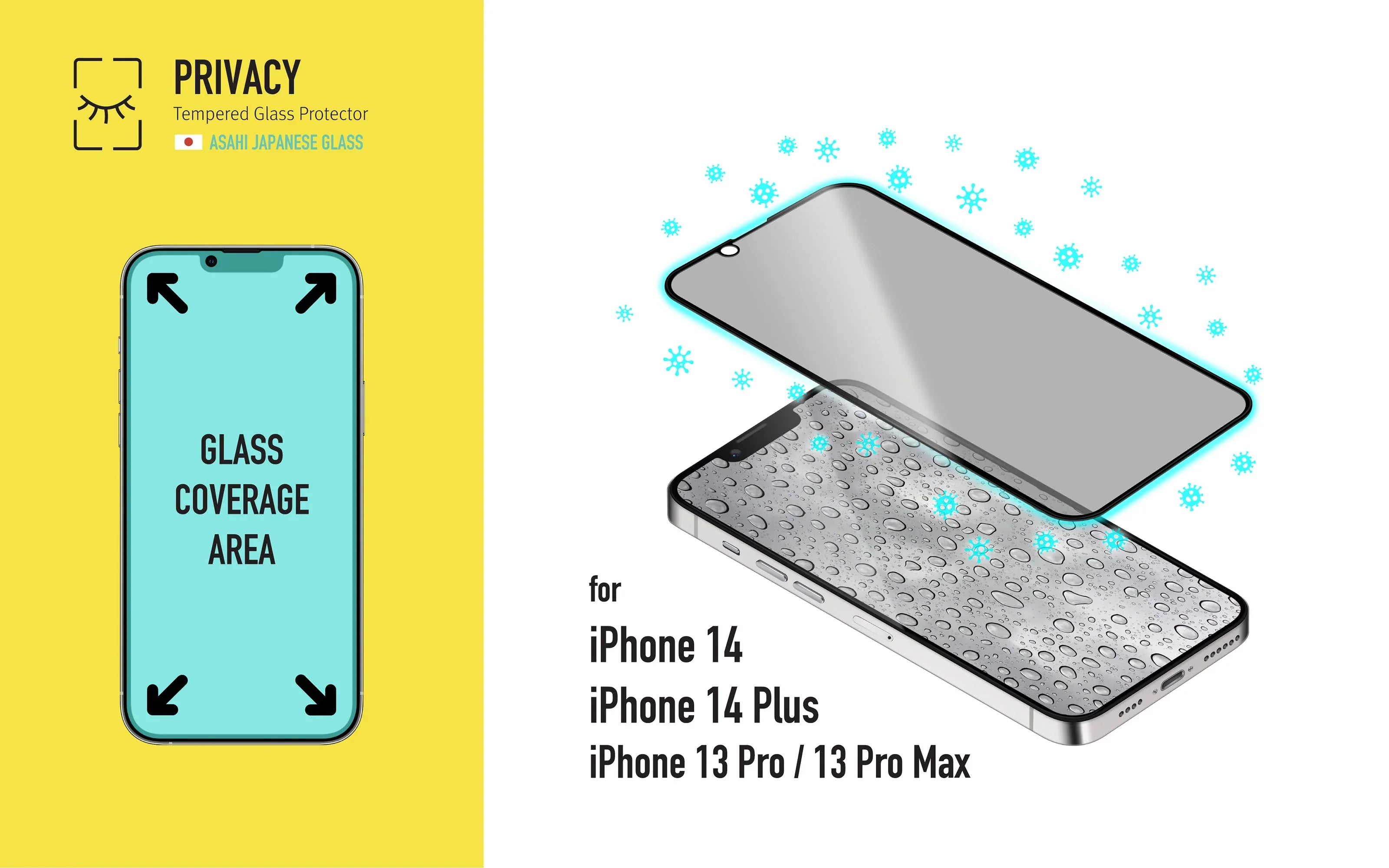 Torrii Bodyglass Screen Protector Anti-Bacterial Coating For iPhone 14 - Full Privacy - Tashqila