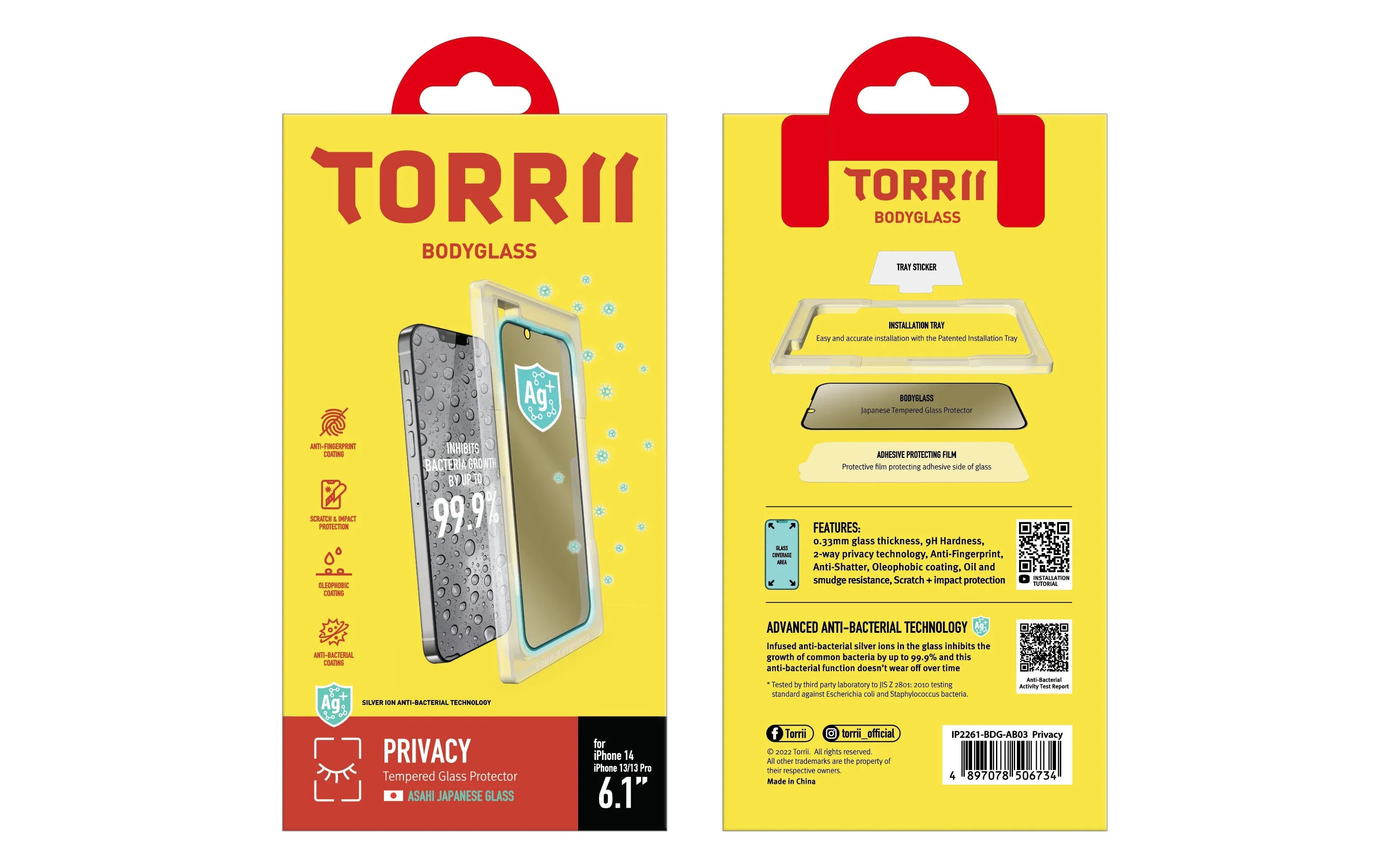 Torrii Bodyglass Screen Protector Anti-Bacterial Coating For iPhone 14 - Full Privacy - Tashqila