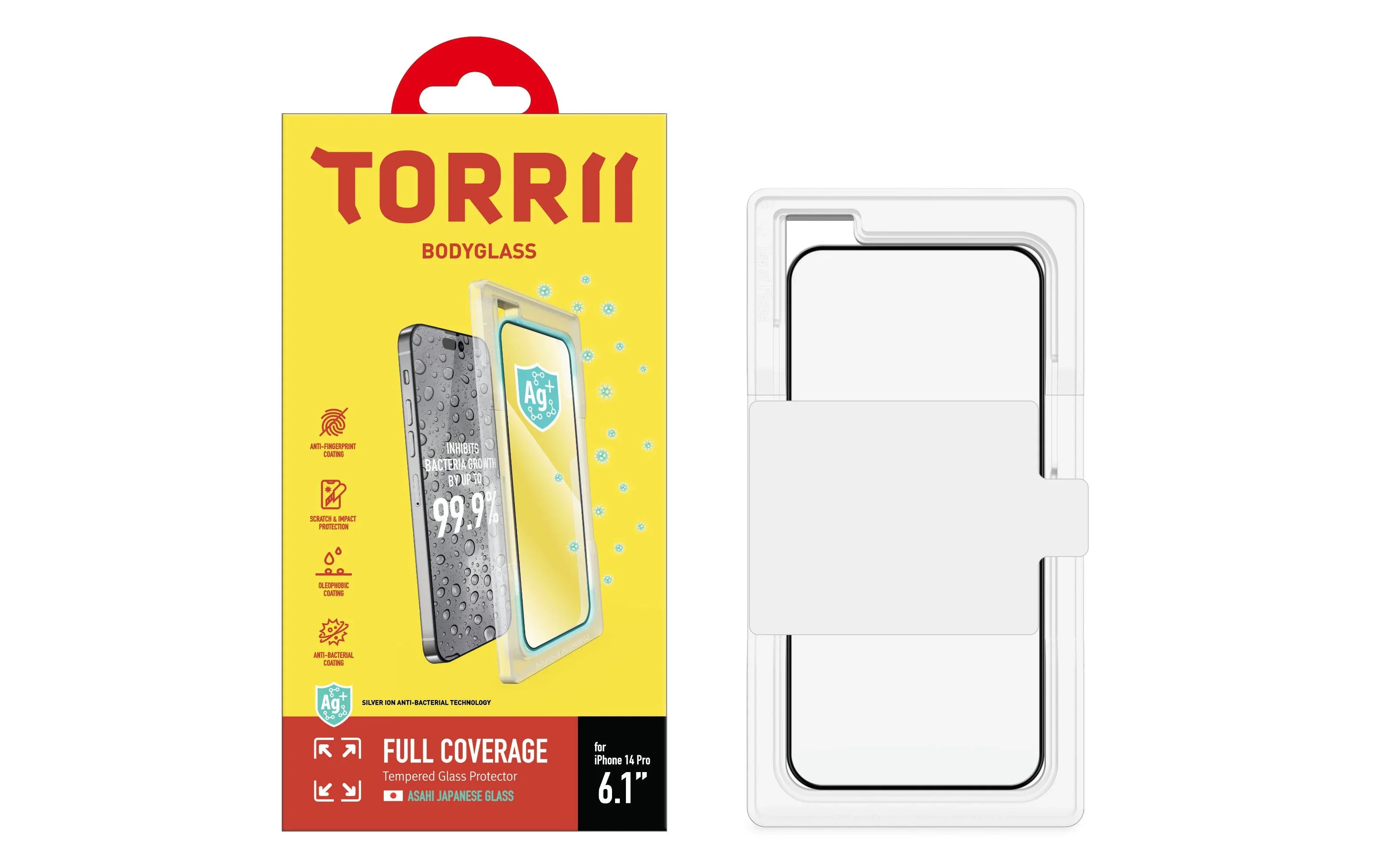 Torrii Bodyglass Screen Protector Anti-Bacterial Coating For iPhone 14 Pro – Full Coverage Black - Tashqila