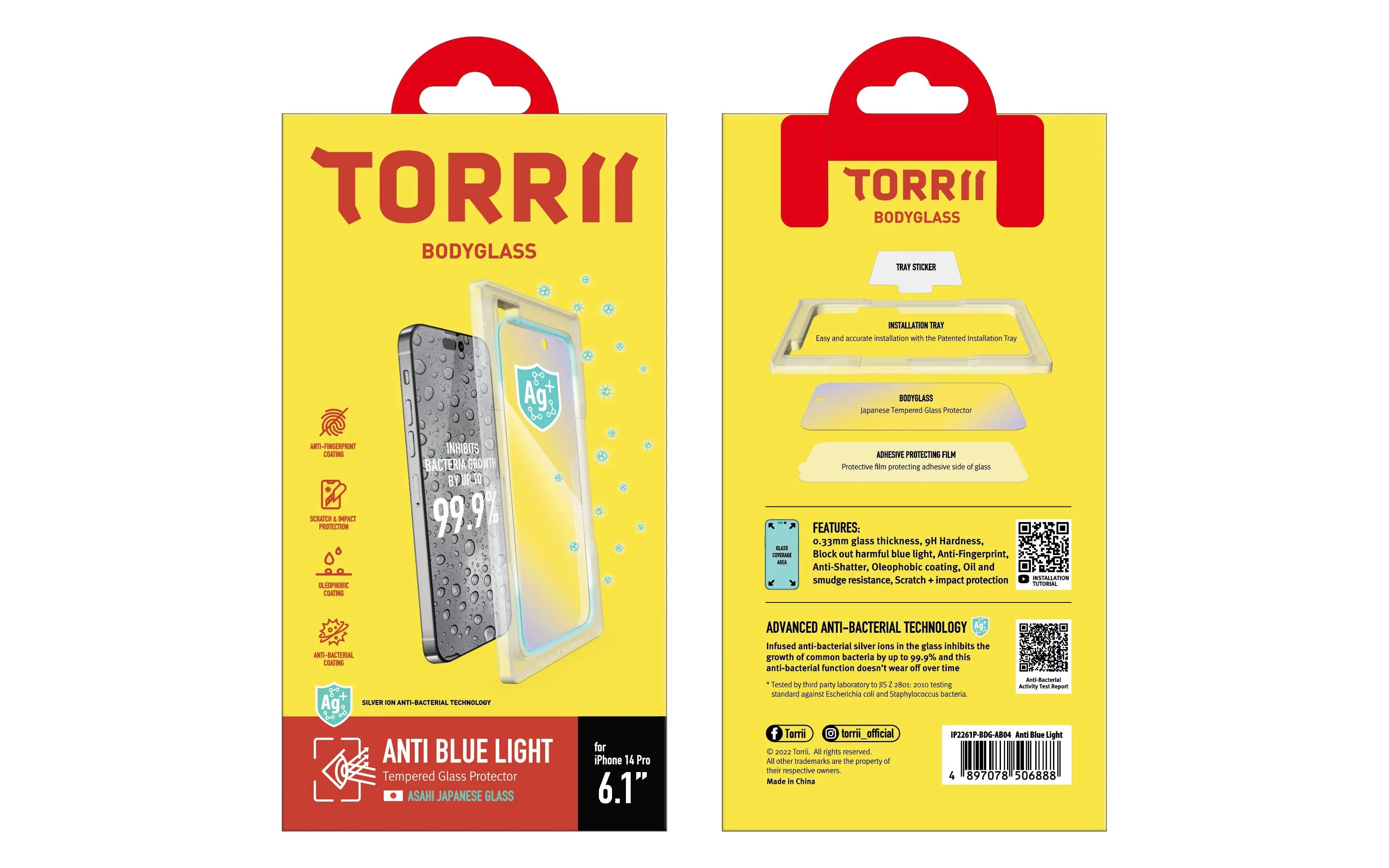Torrii Bodyglass Screen Protector Anti-Bacterial Coating For iPhone 14 Pro – Anti Blue Light Clear - Tashqila