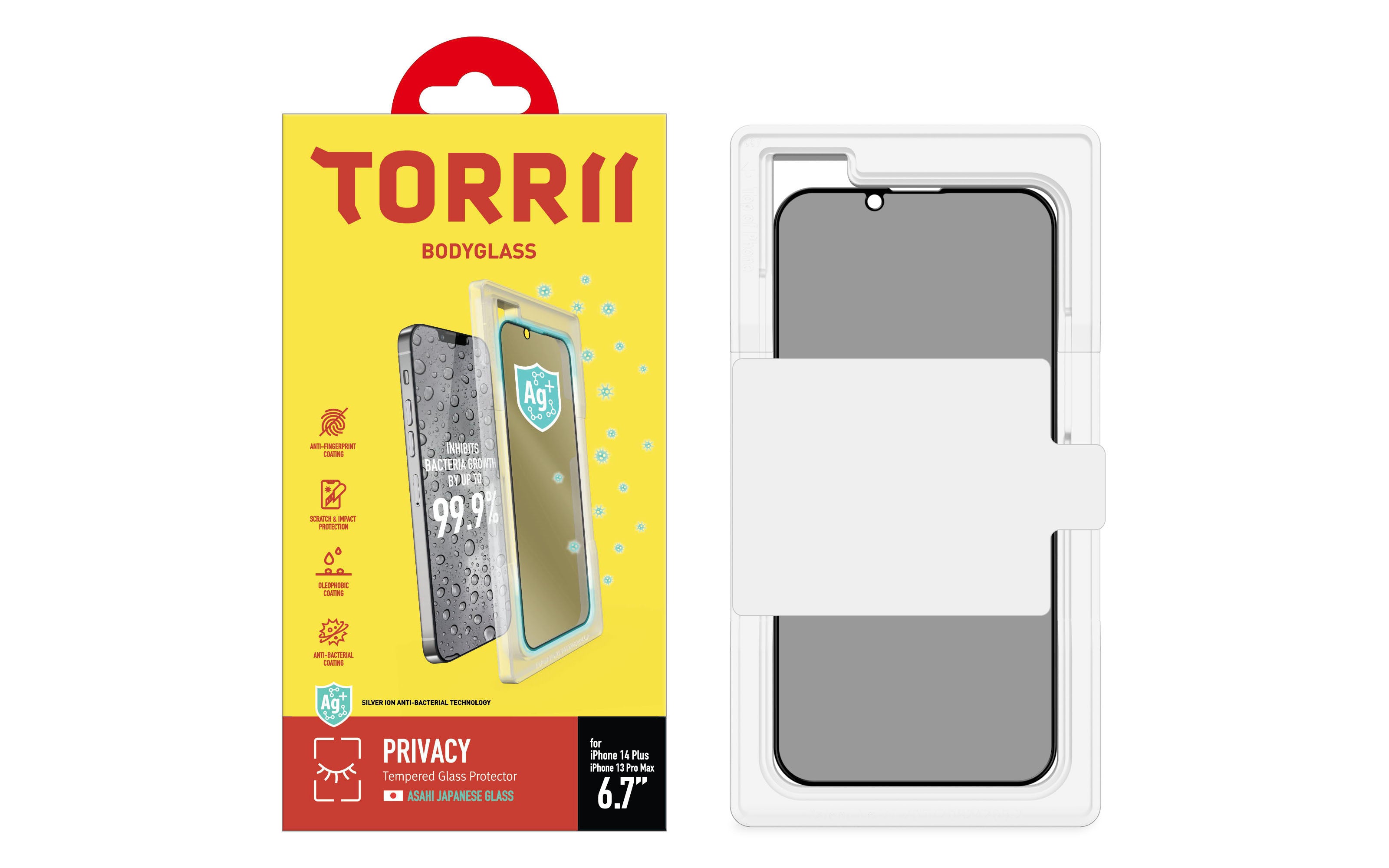 Torrii Bodyglass Screen Protector Anti-Bacterial Coating For iPhone 14 Plus – Full Privacy