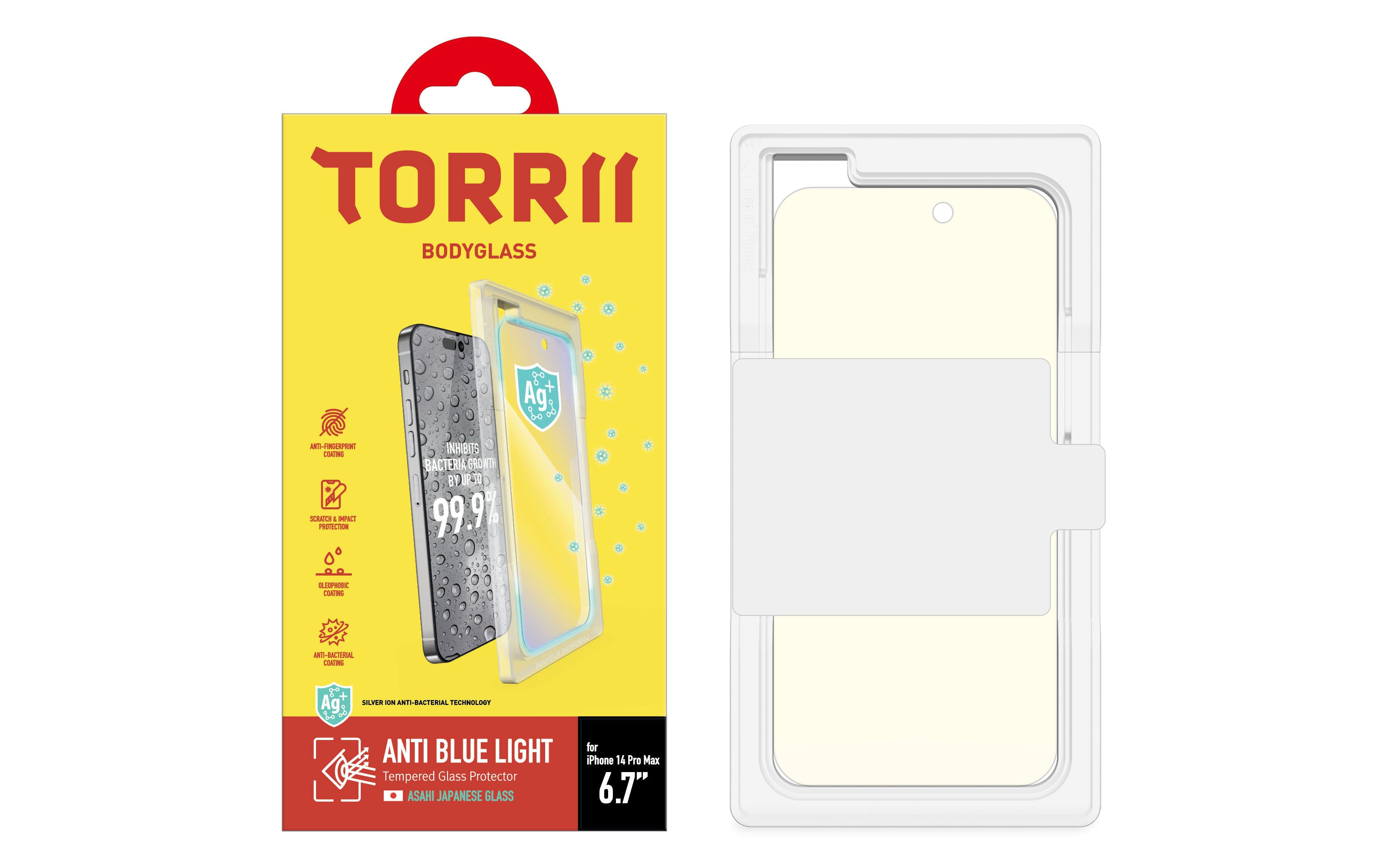 Torrii Bodyglass Screen Protector Anti-Bacterial Coating For iPhone 14 Pro Max – Anti Blue Light Clear