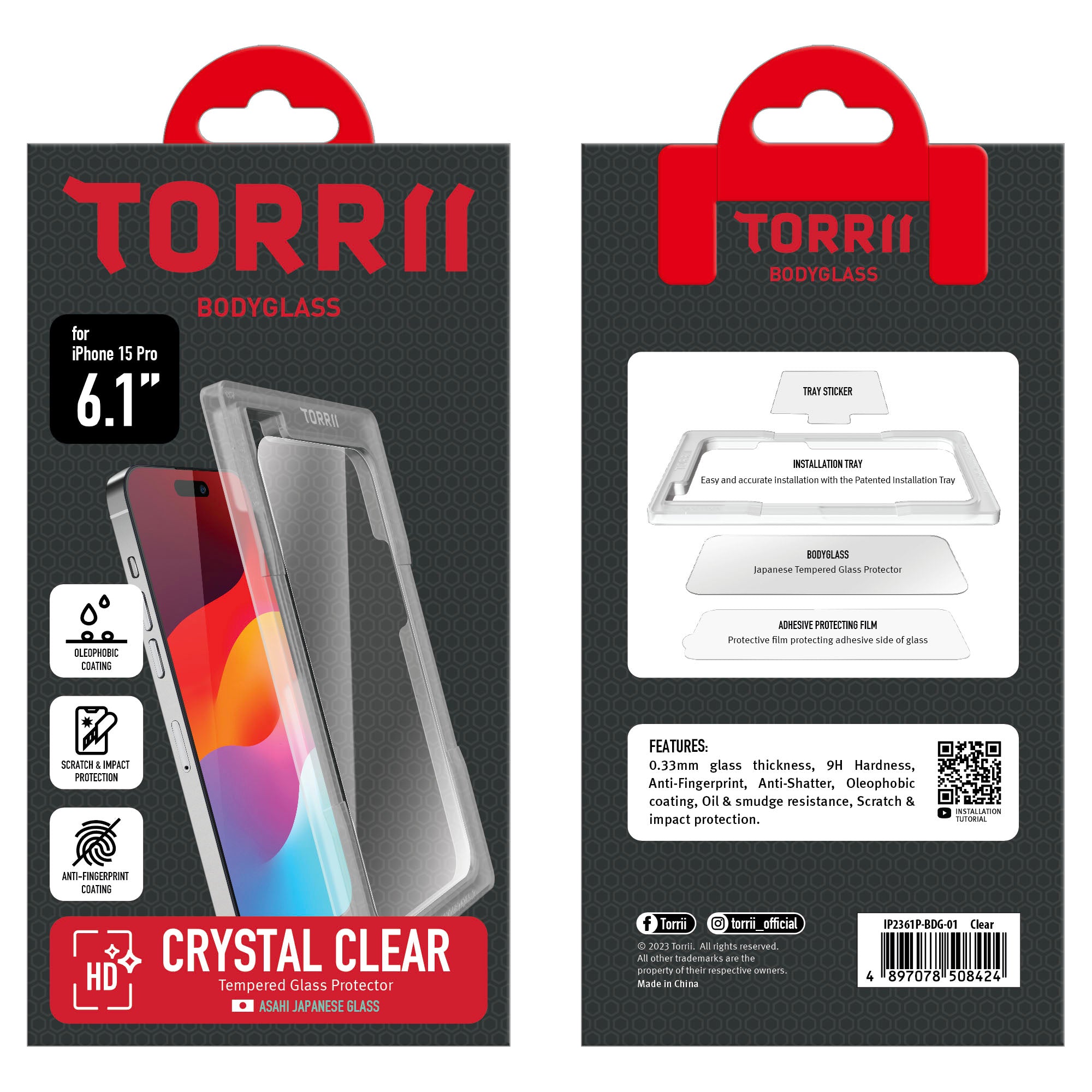 Torrii Bodyglass Screen Protector For iPhone 15 Pro – Clear