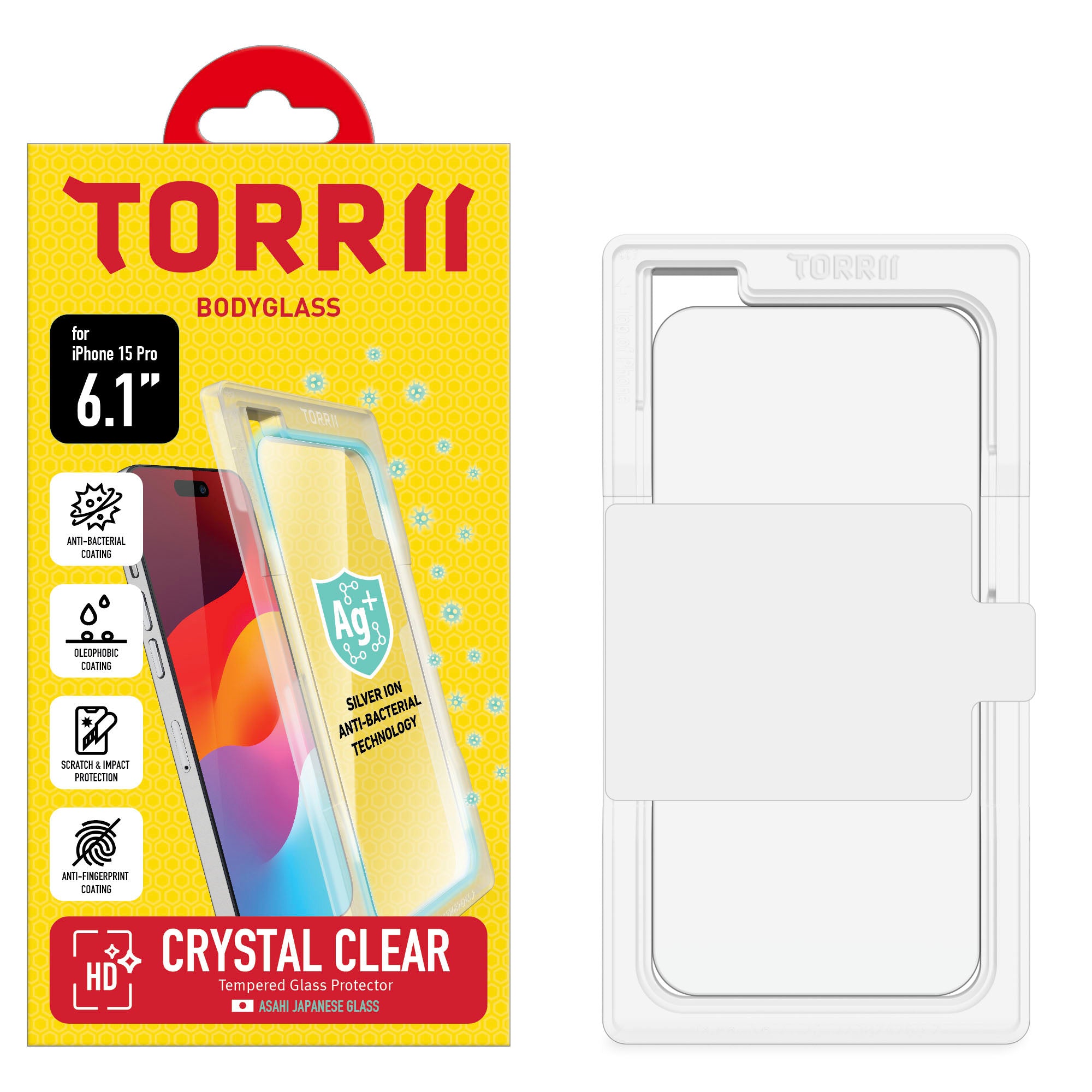 iPhone 15 Pro Torrii Bodyglass Screen Protector Anti-Bacterial Coating - Clear