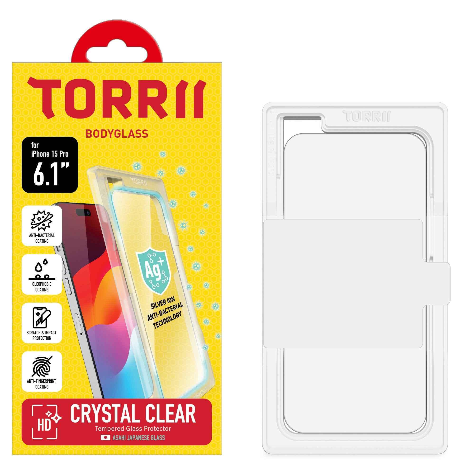 iPhone 15 Pro Torrii Bodyglass Screen Protector Anti-Bacterial Coating - Clear