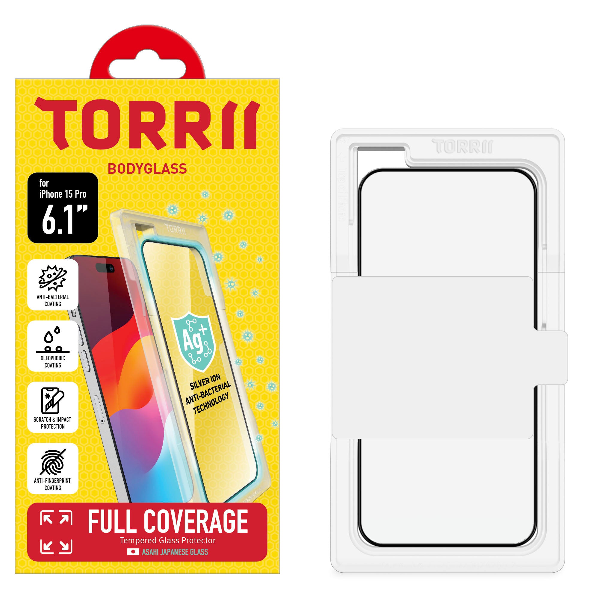 iPhone 15 Pro Torrii Bodyglass Screen Protector Anti-Bacterial Coating - Full Coverage Black