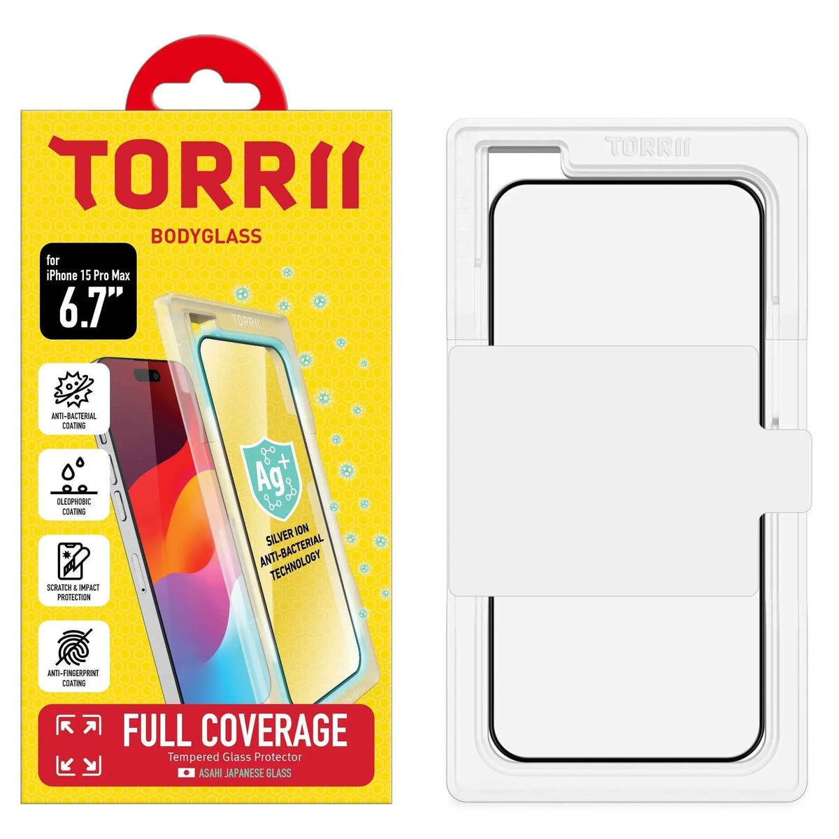 iPhone 15 Pro Max Torrii Bodyglass Screen Protector Anti-Bacterial Coating - Full Coverage Black