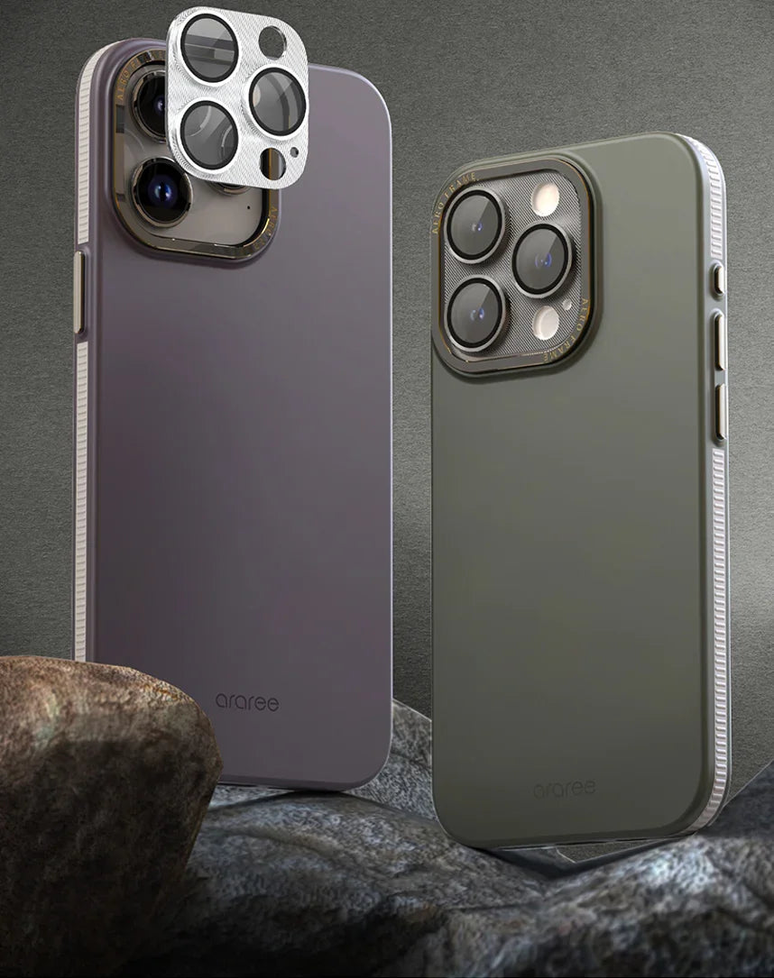 Araree C-Sub Core MB Camera Lense Protector Tempered Glass With Metal Base For iPhone 15 Pro / 15 Pro Max - Silver - Tashqila