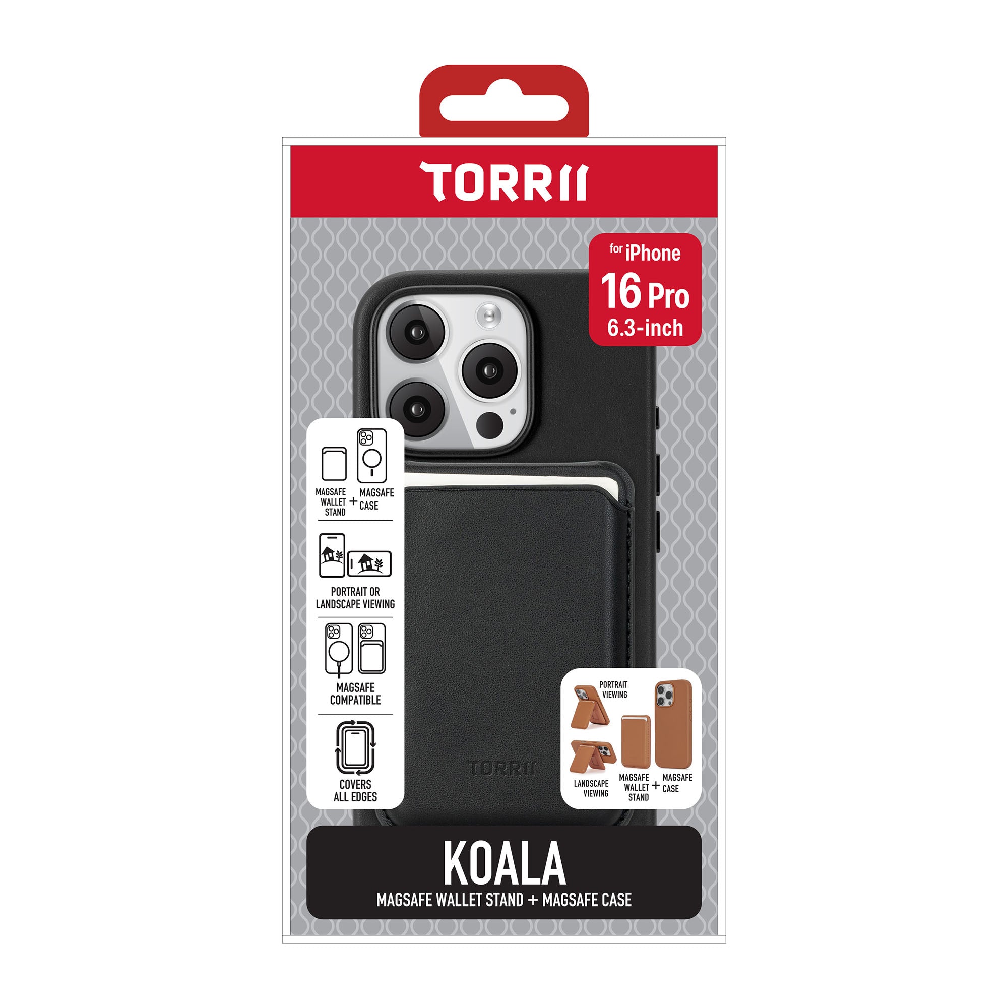 iPhone 16 Pro Torrii Koala MagSafe Case + Wallet Stand - Black