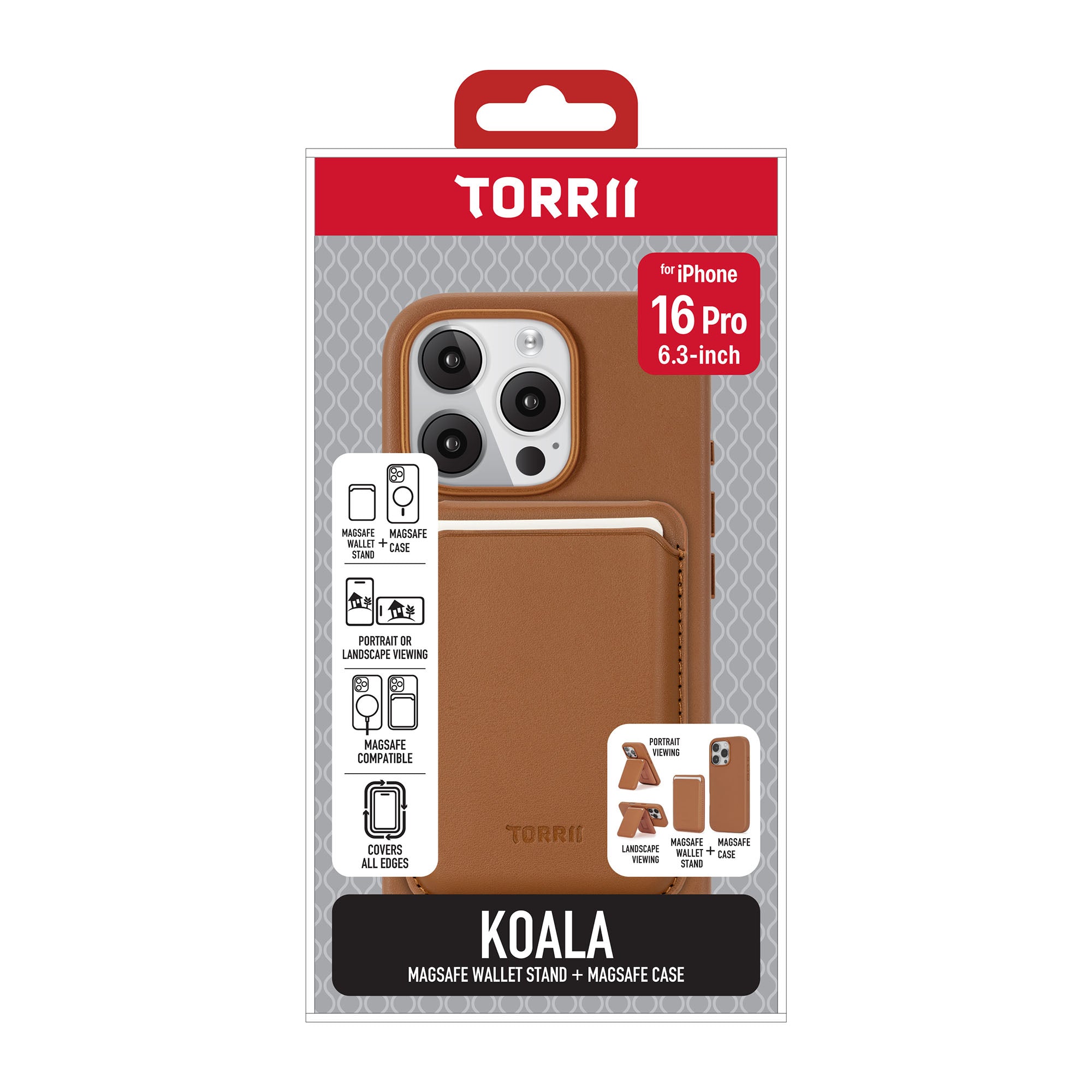 iPhone 16 Pro Torrii Koala MagSafe Case + Wallet Stand - Brown