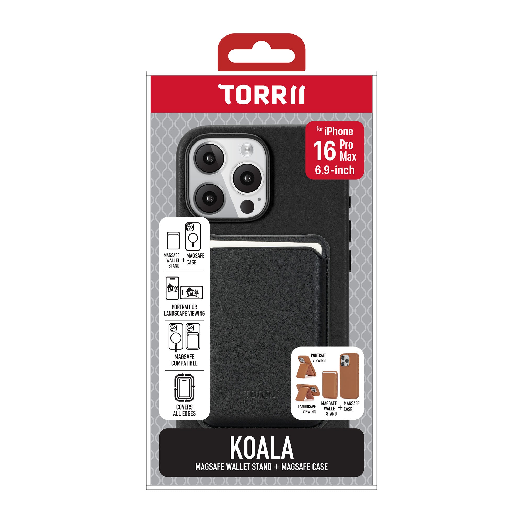 iPhone 16 Pro Max Torrii Koala MagSafe Case + Wallet Stand - Black