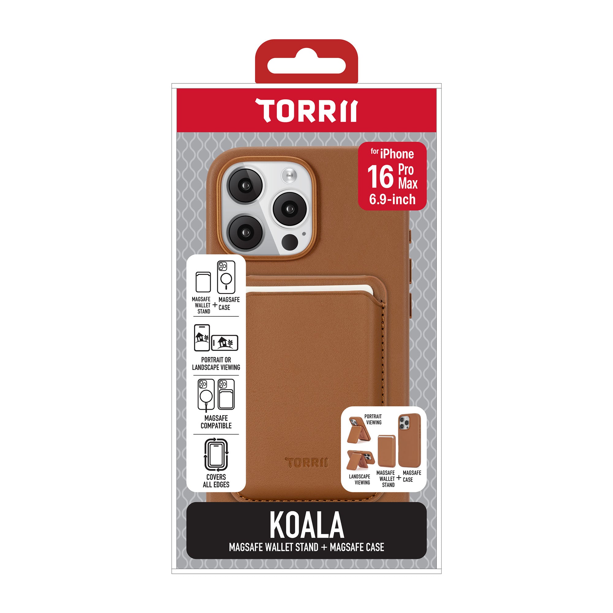 iPhone 16 Pro Max Torrii Koala MagSafe Case + Wallet Stand - Brown