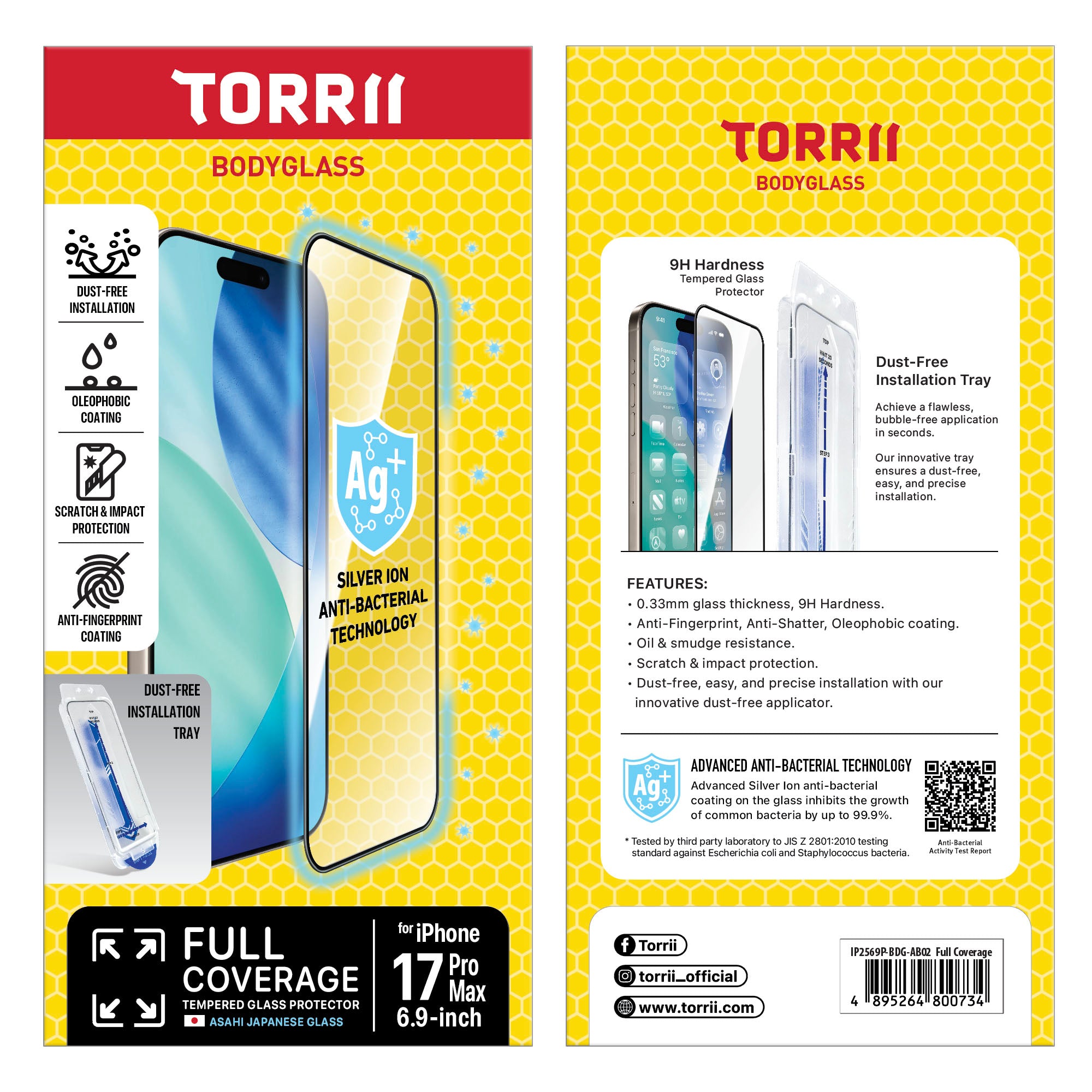 Torrii iPhone 17 Pro Max Bodyglass Screen Protector - Full Coverage