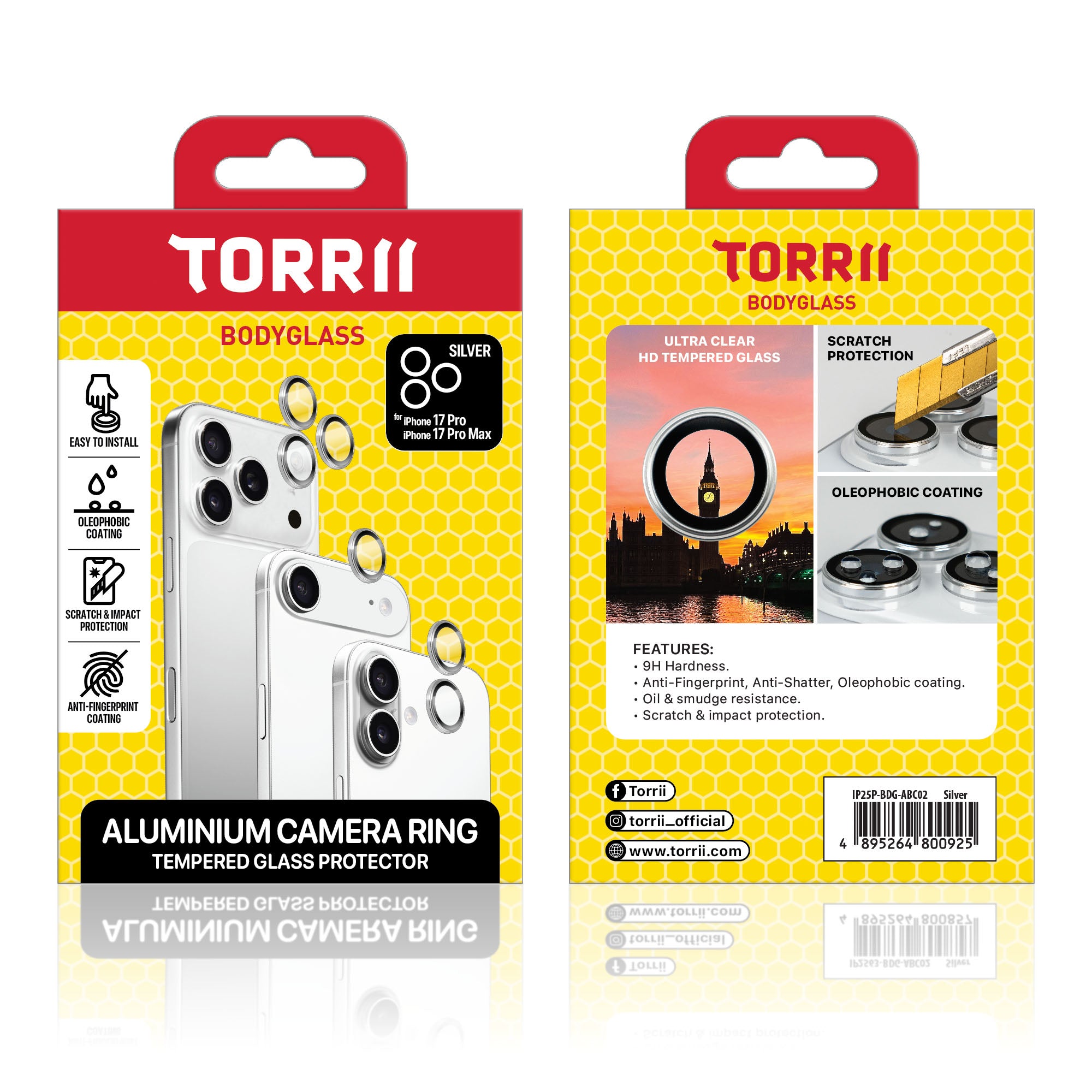 Torrii iPhone 17 Pro / iPhone 17 Pro Max Bodyglass Aluminium Camera Ring - Silver