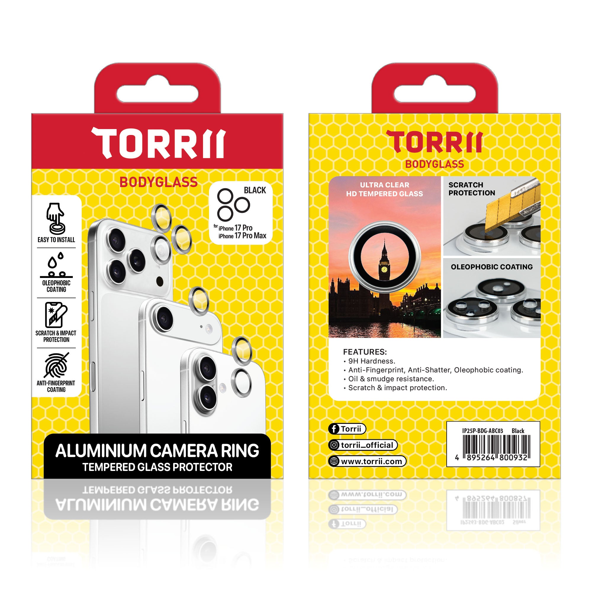Torrii iPhone 17 Pro / iPhone 17 Pro Max Bodyglass Aluminium Camera Ring - Black