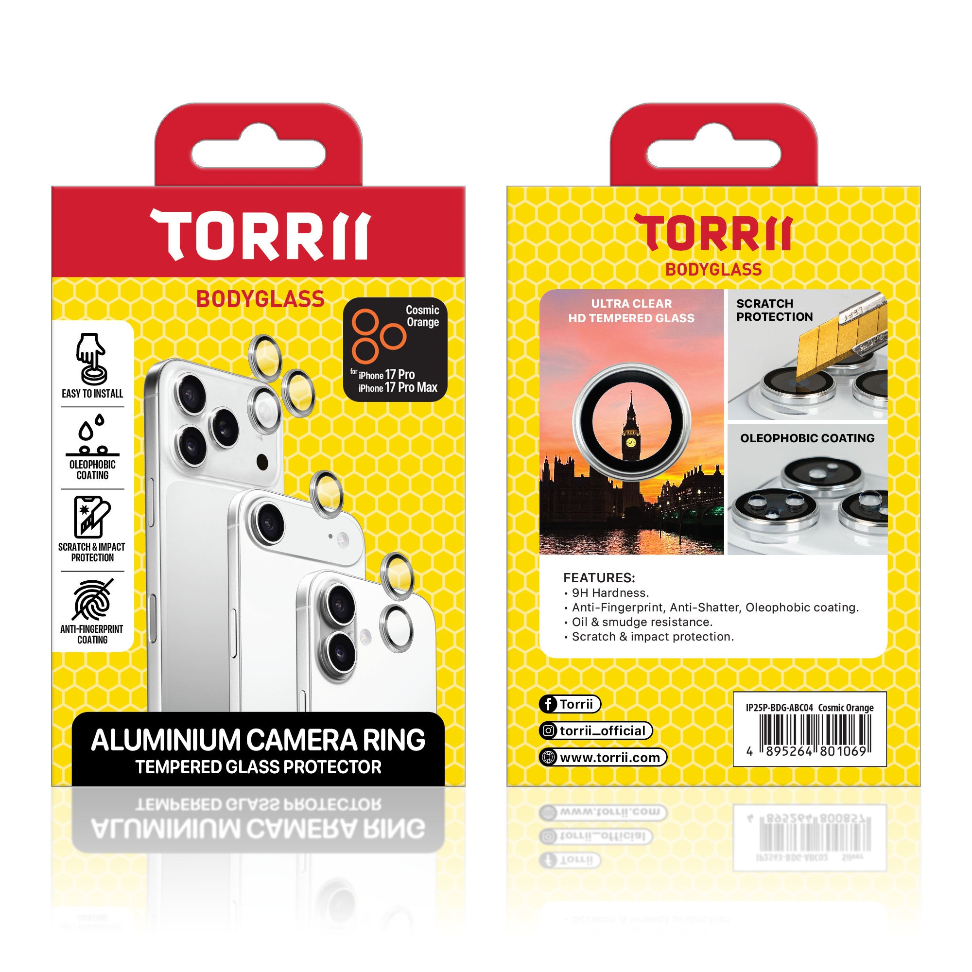 Torrii iPhone 17 Pro / iPhone 17 Pro Max Bodyglass Aluminium Camera Ring - Cosmic Orange