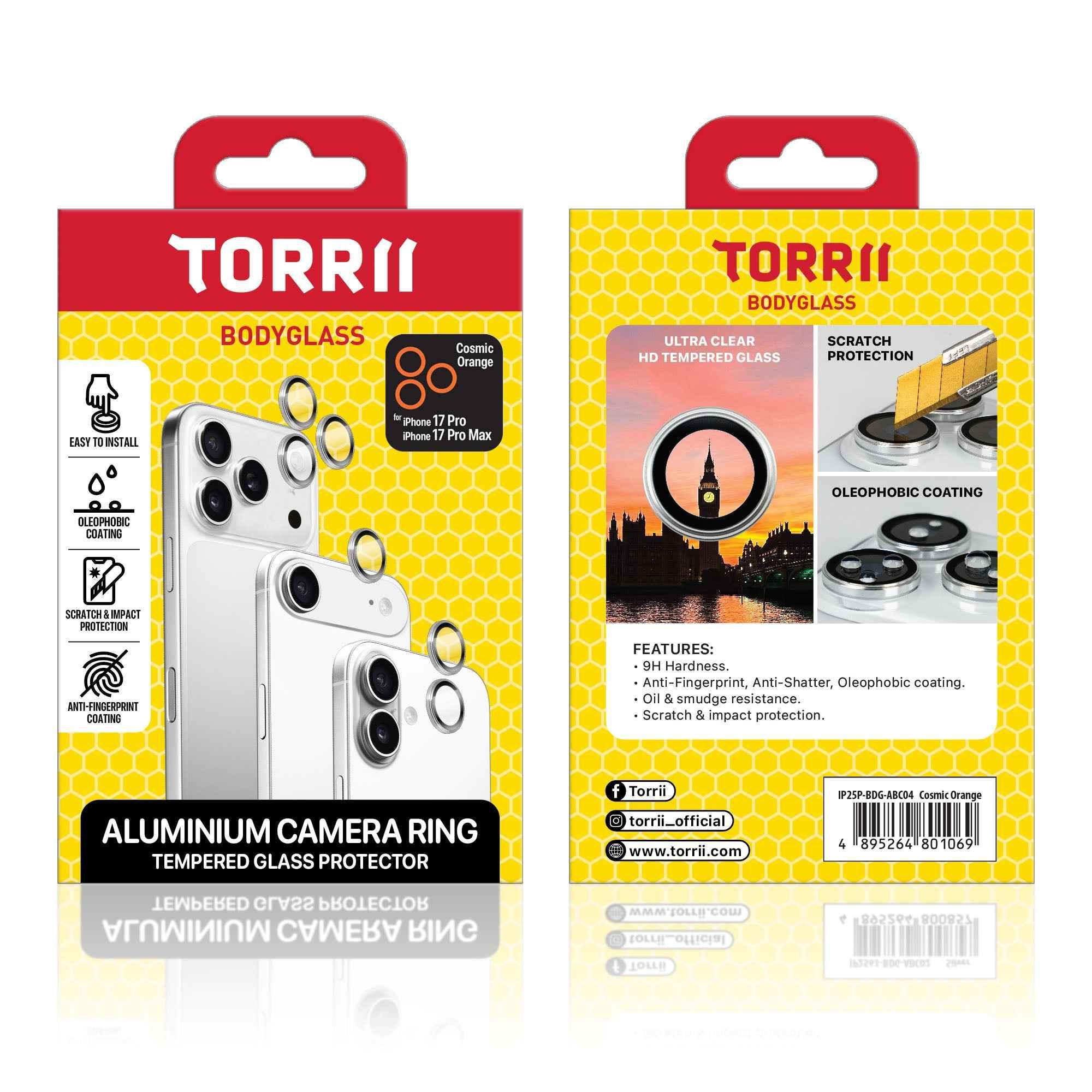 Torrii iPhone 17 Pro / iPhone 17 Pro Max Bodyglass Aluminium Camera Ring - Cosmic Orange