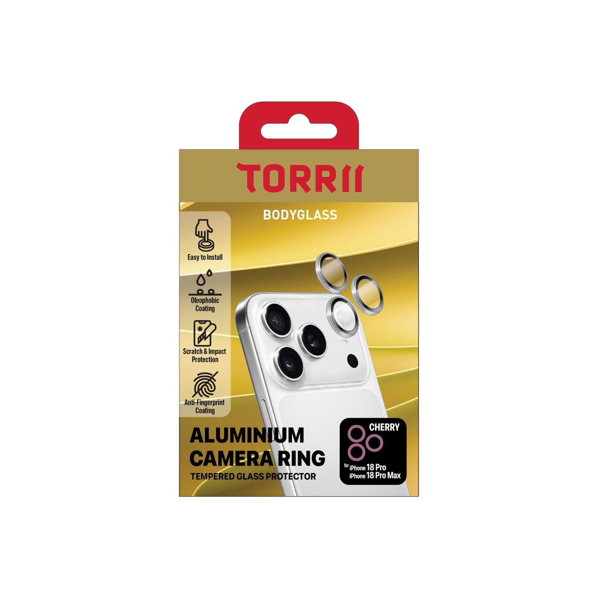 iPhone 18 Pro Max / 18 Pro, Torrii Bodyglass Camera Protector Ring, Red