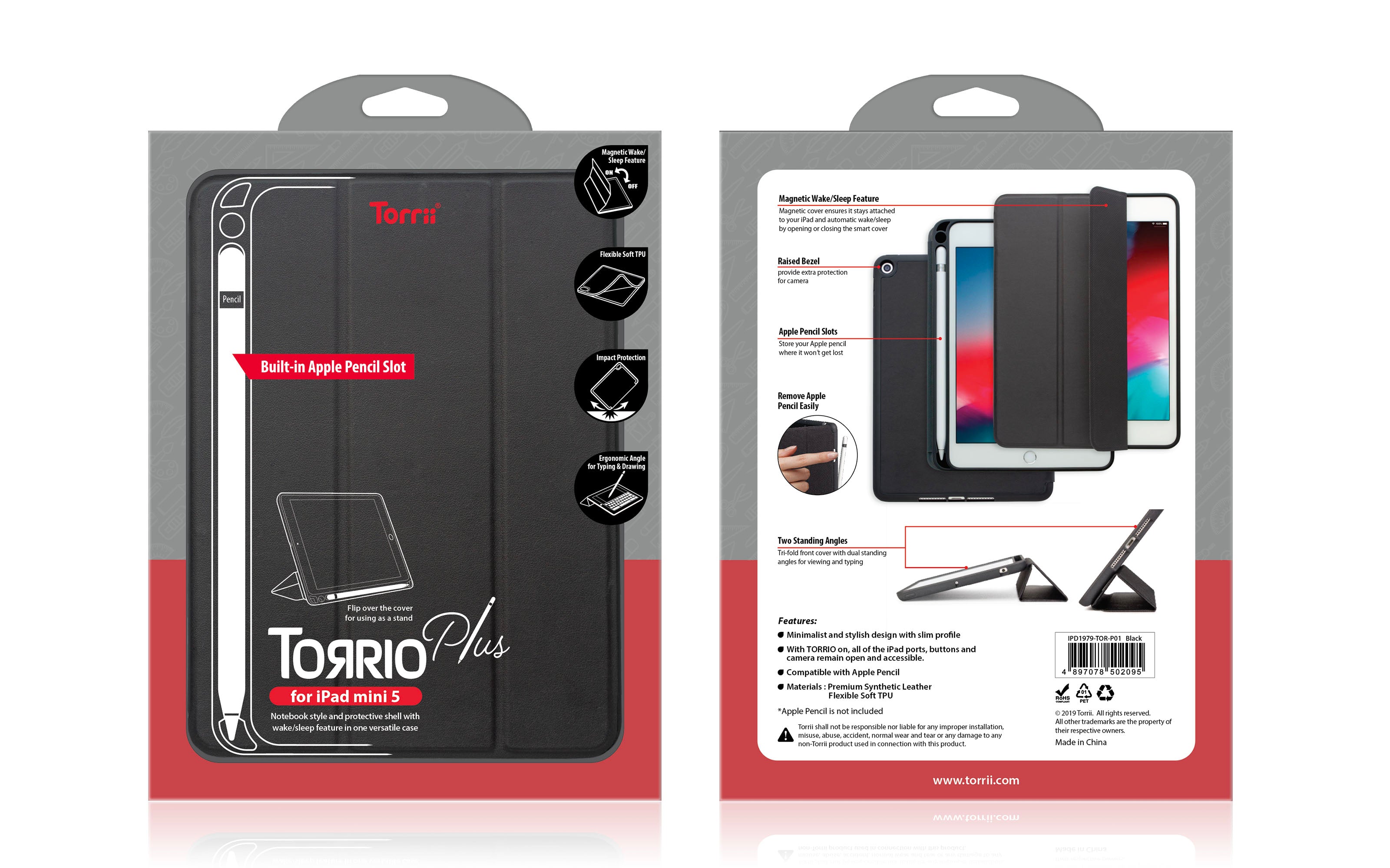 Torrii Torrio Plus Wallet For iPad Mini 5 2019 With Apple Pencil Slot - Black