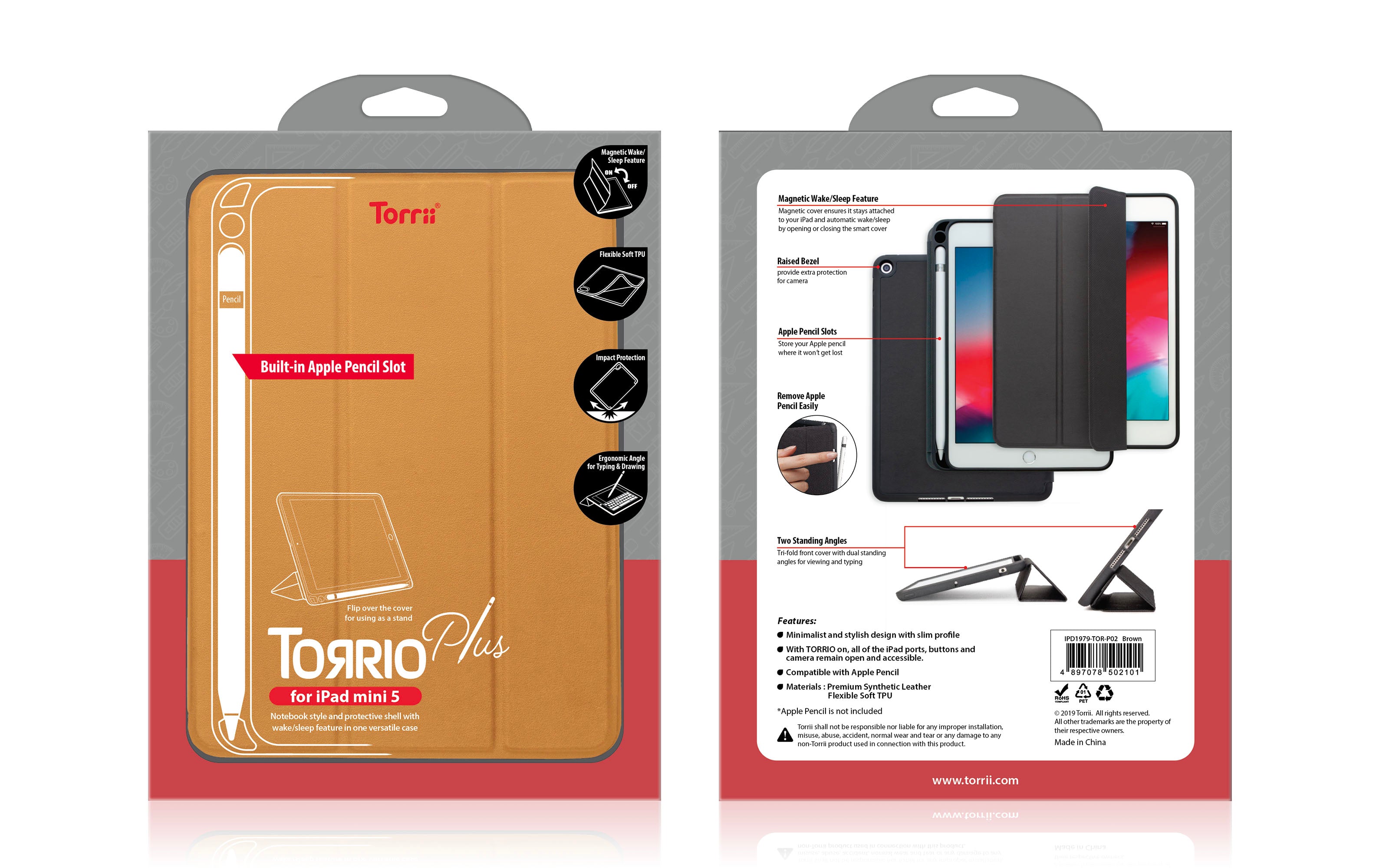 Torrii Torrio Plus Wallet For iPad Mini 5 2019 With Apple Pencil Slot - Brown