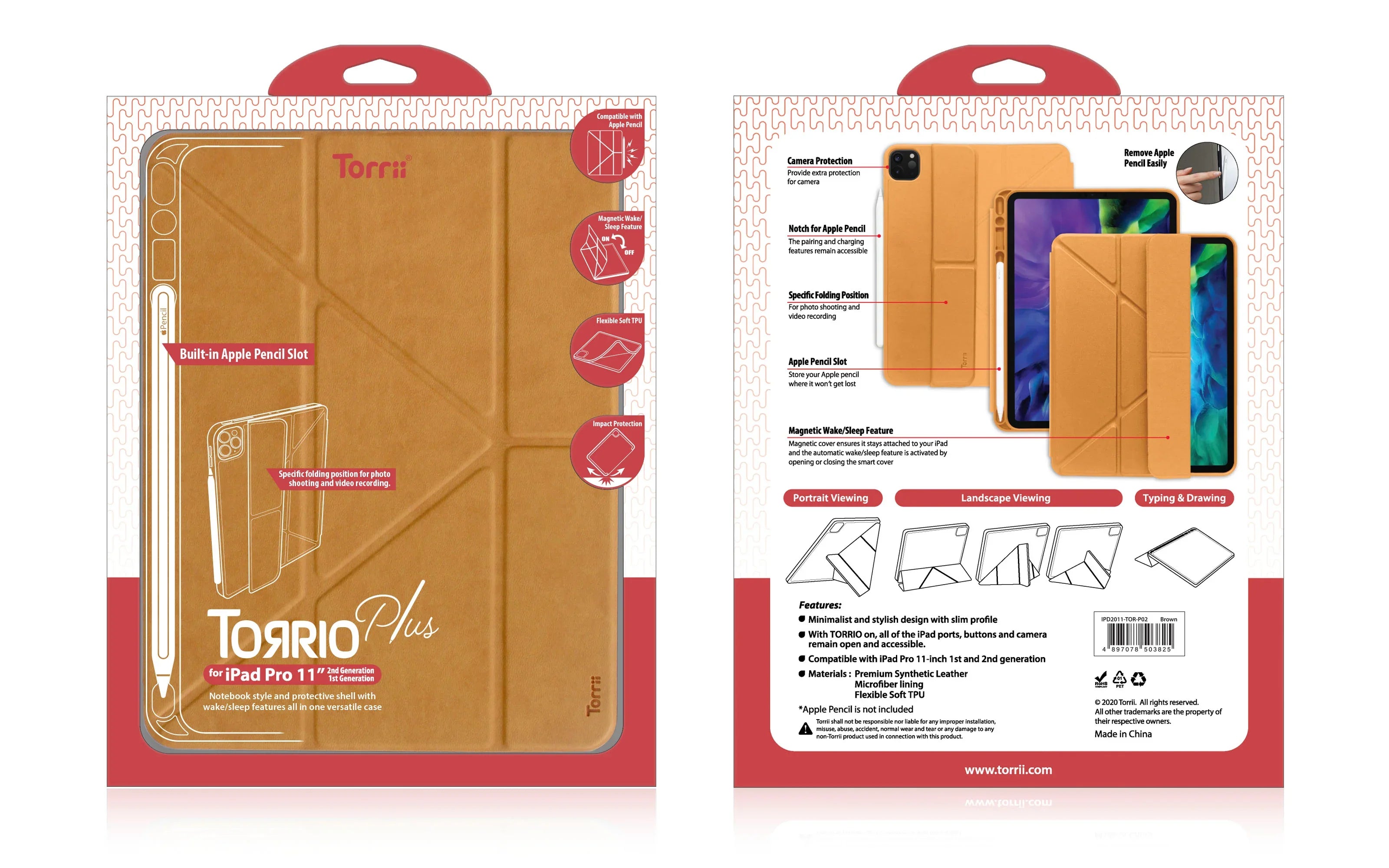 Torrii Torrio Plus Case For iPad Pro 11 (2020)- Brown - Tashqila