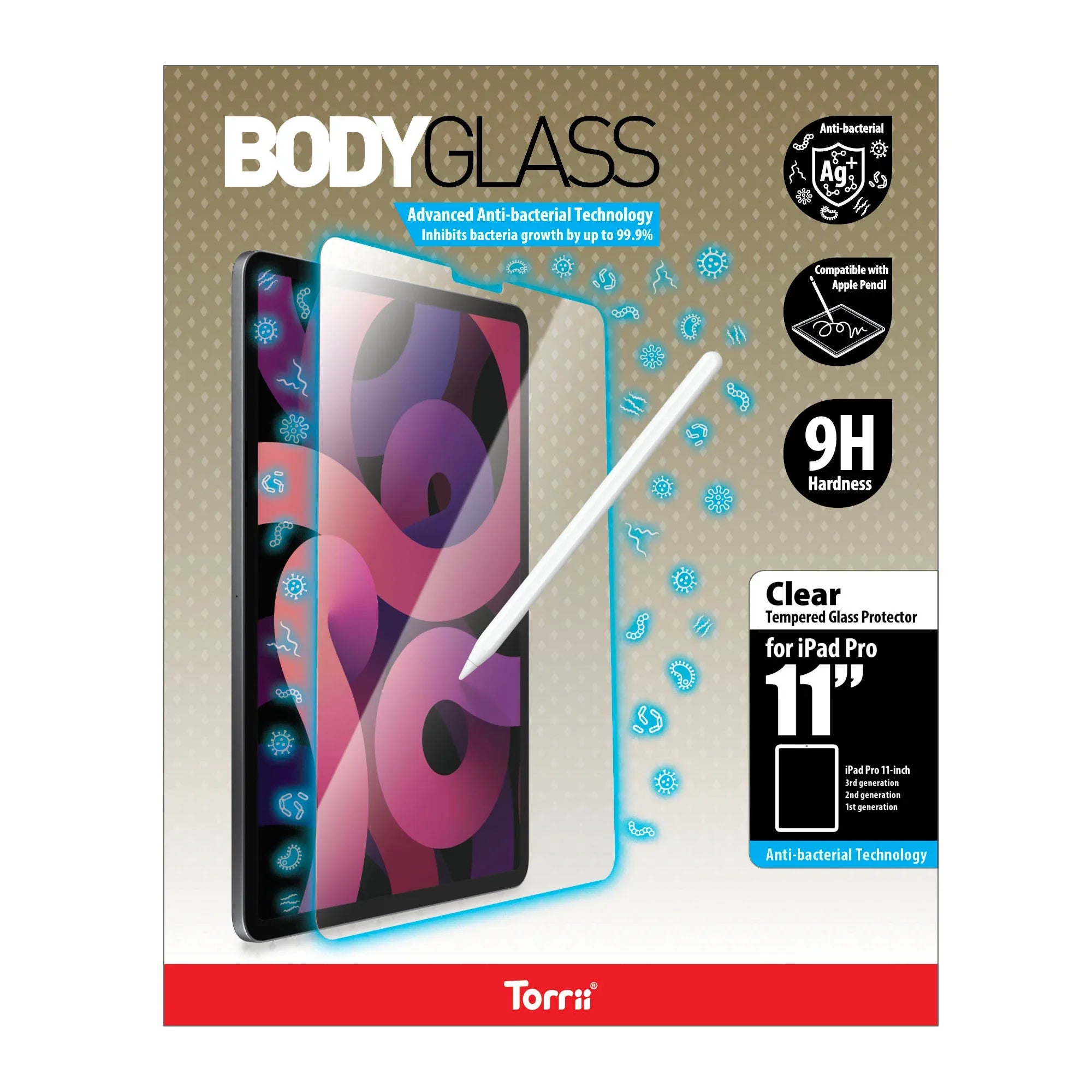 Torrii Bodyglass Anti-Bacterial Screen Protector For iPad Pro 11 (2021/2020/2018) - Clear - Tashqila