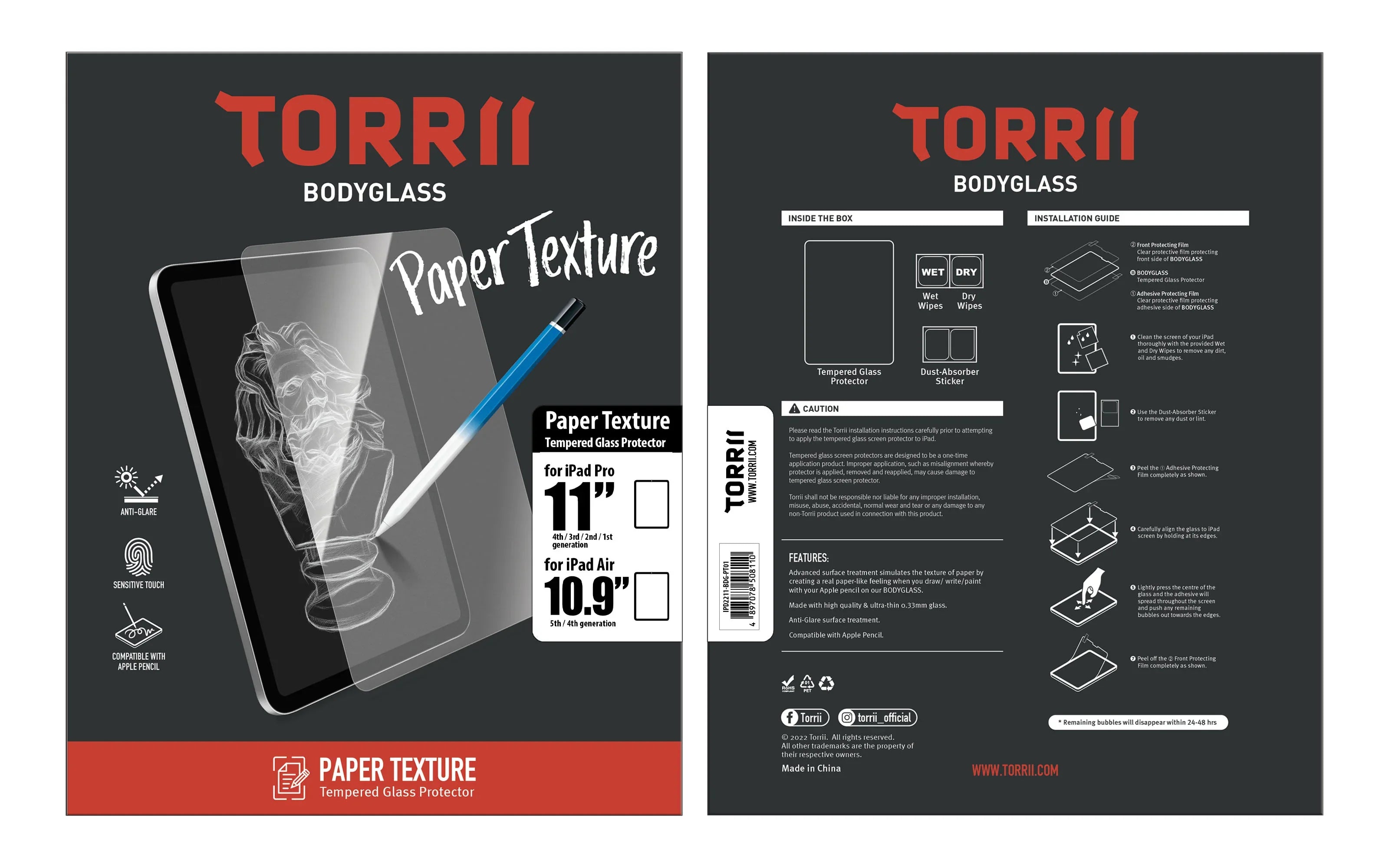 Torrii Bodyglass Paper Texture Glass Screen Protector For iPad Pro 11