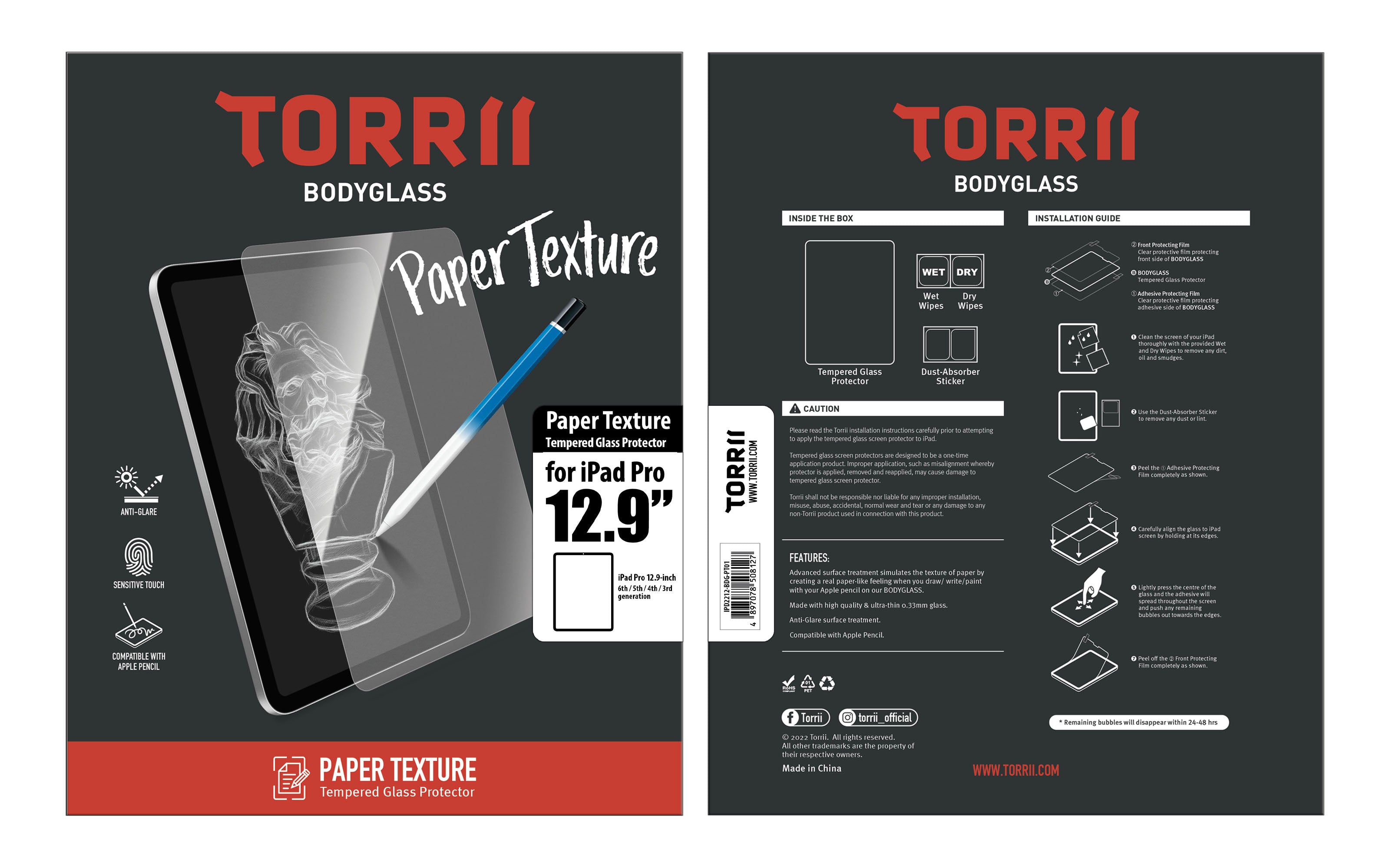 Torrii Bodyglass Paper Texture Glass Screen Protector For iPad Pro 12.9