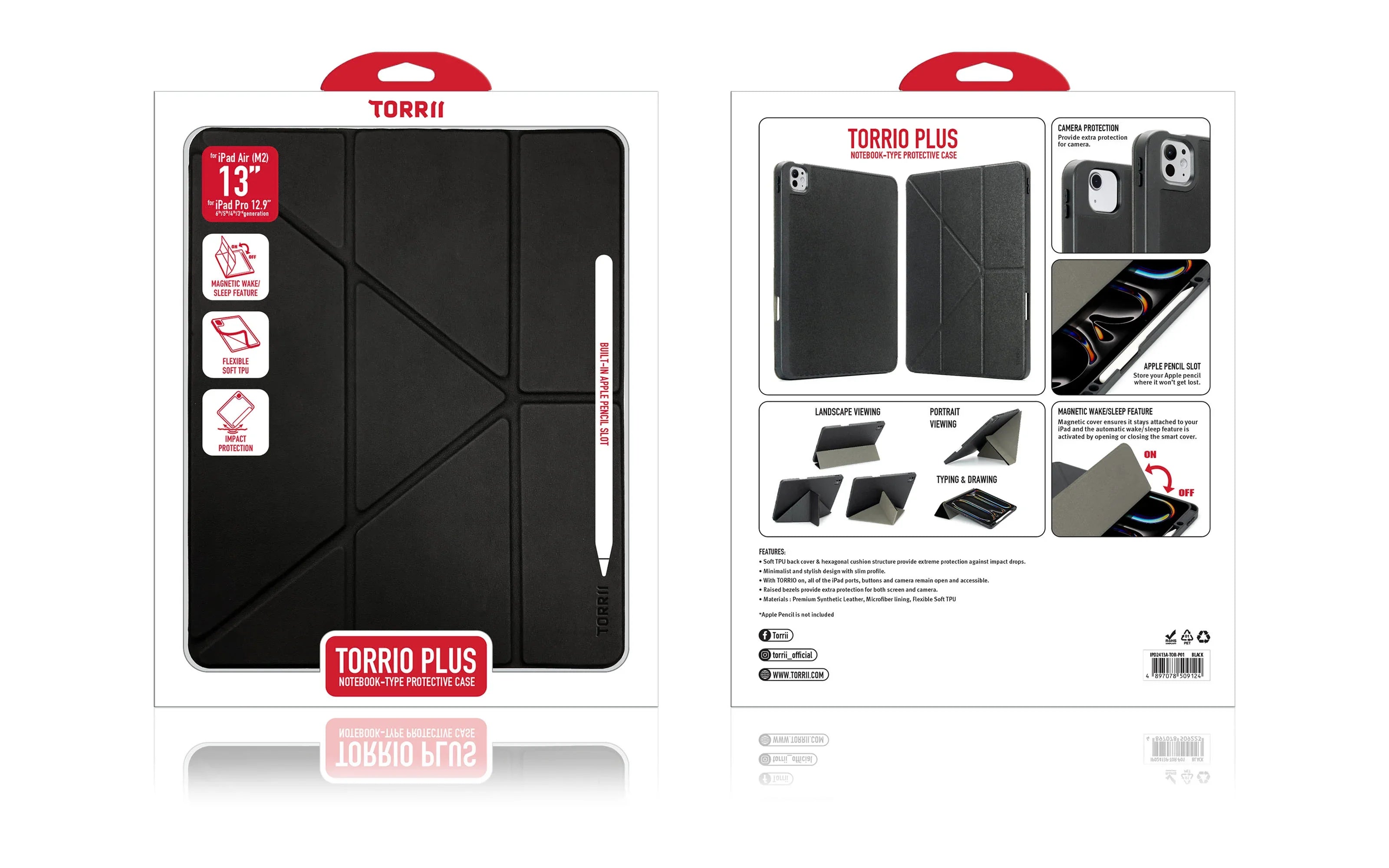 Torrii Torrio Plus for iPad Air 13 (M3 & M2) & iPad Pro 12.9 (6/5/4/3 Gen) - Black - Tashqila