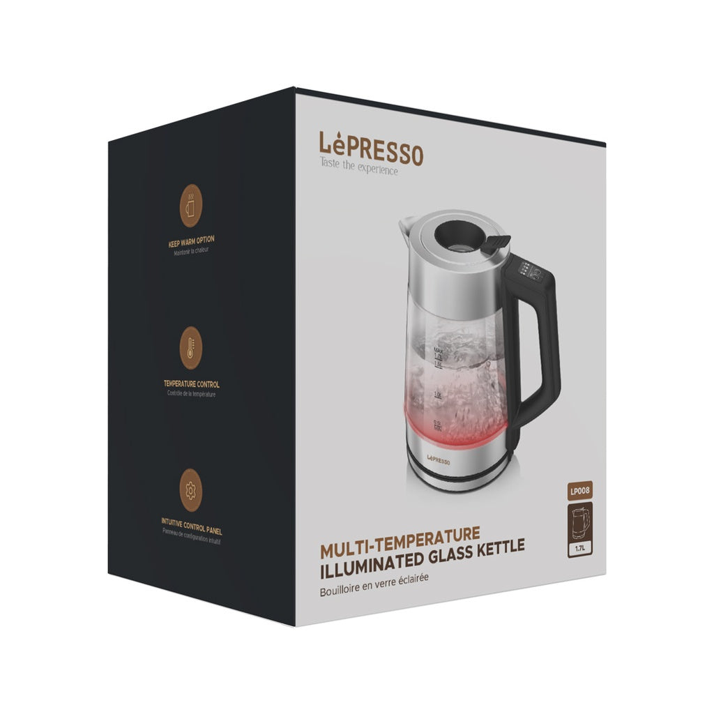 LePresso Multi-Temperature Illuminated Glass Kettle, Black