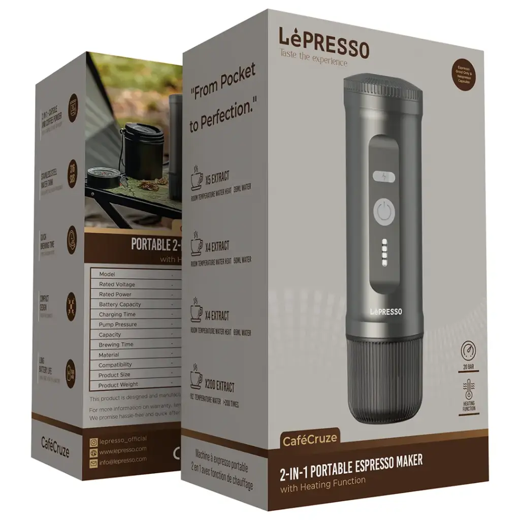 LePresso Portable 2-IN-1 Espresso Maker - Brown