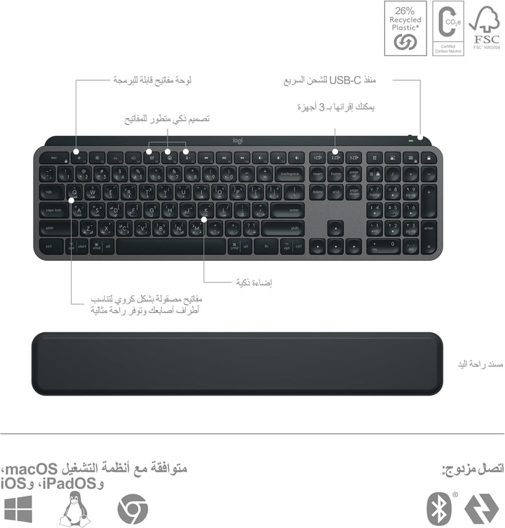 Logitech MX Keys S Keyboard Mouse Combo - Graphite (Eng/Arb) - Tashqila