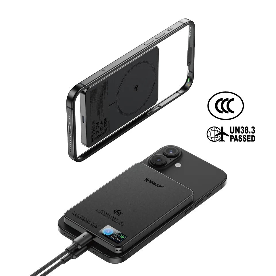XPower 30W Semi Solid CCC Safety Wireless 10000mAh Power Bank with Display - Black