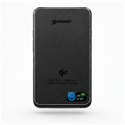 XPower 30W Semi Solid CCC Safety Wireless 10000mAh Power Bank with Display - Black