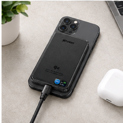 XPower 30W Semi Solid CCC Safety Wireless 10000mAh Power Bank with Display - Black