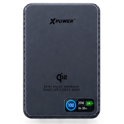 XPower 30W Semi Solid CCC Safety Wireless 10000mAh Power Bank with Display - Blue