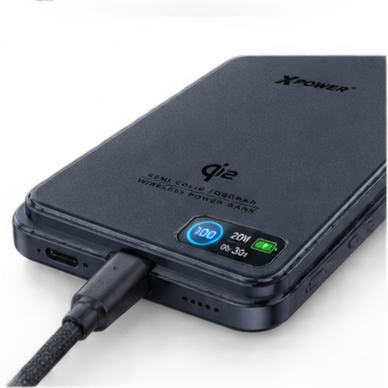 XPower 30W Semi Solid CCC Safety Wireless 10000mAh Power Bank with Display - Blue