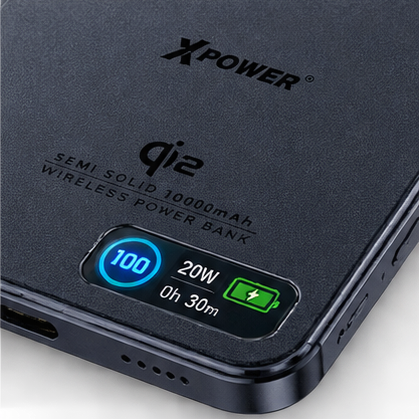 XPower 30W Semi Solid CCC Safety Wireless 10000mAh Power Bank with Display - Blue