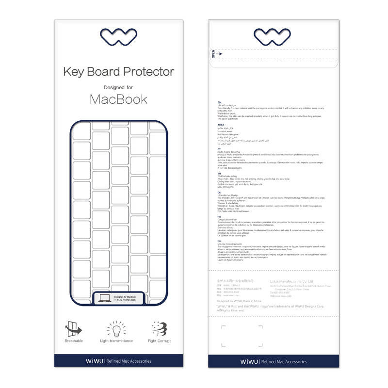 Wiwu Laptop Keyboard Protector For Macbook Pro 13 and 16- Clear